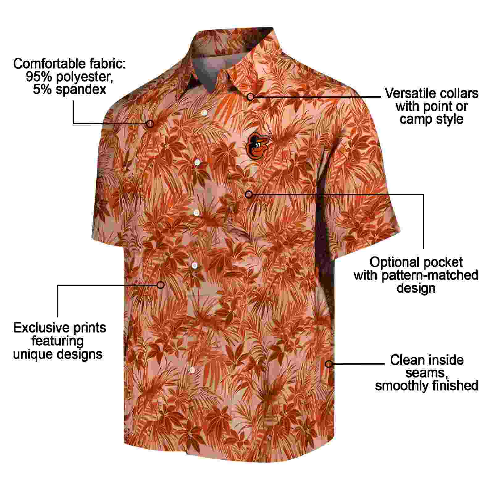 baltimore orioles leafy pattern orange hawaiian shirt new arrival