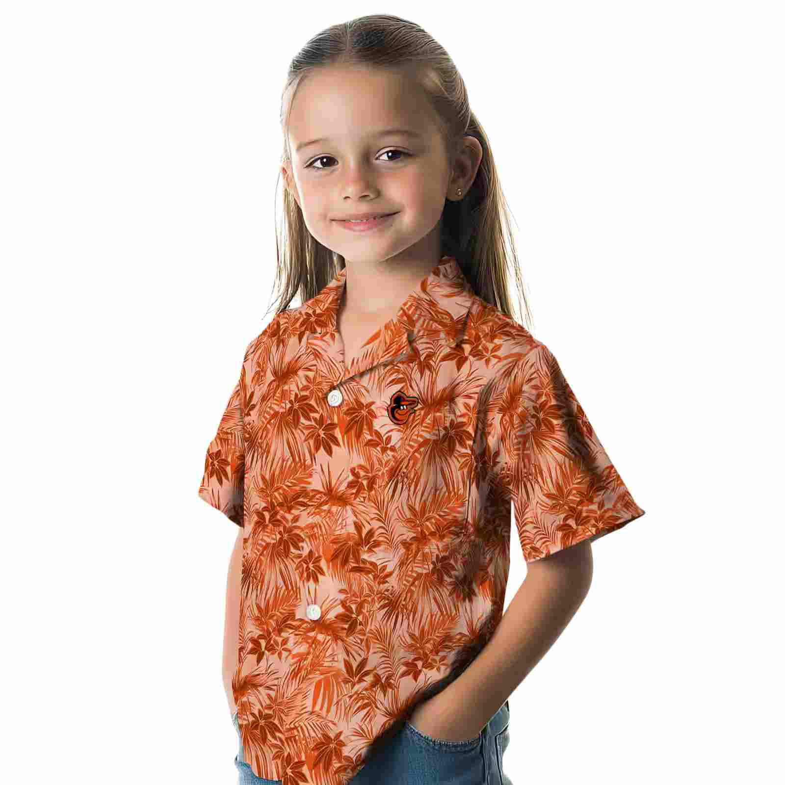 baltimore orioles leafy pattern orange hawaiian shirt premium grade