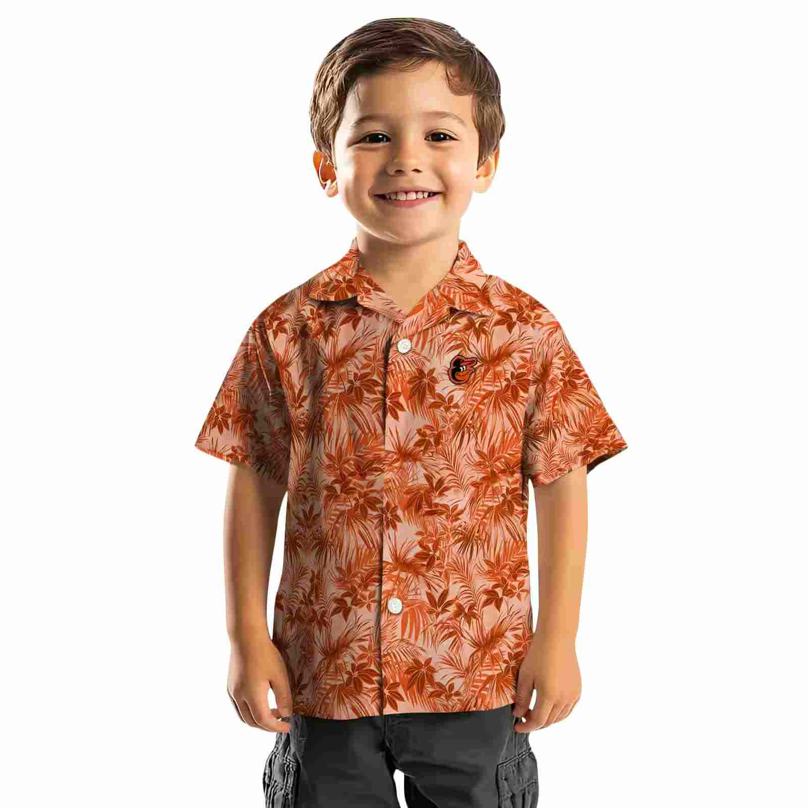 baltimore orioles leafy pattern orange hawaiian shirt top rated