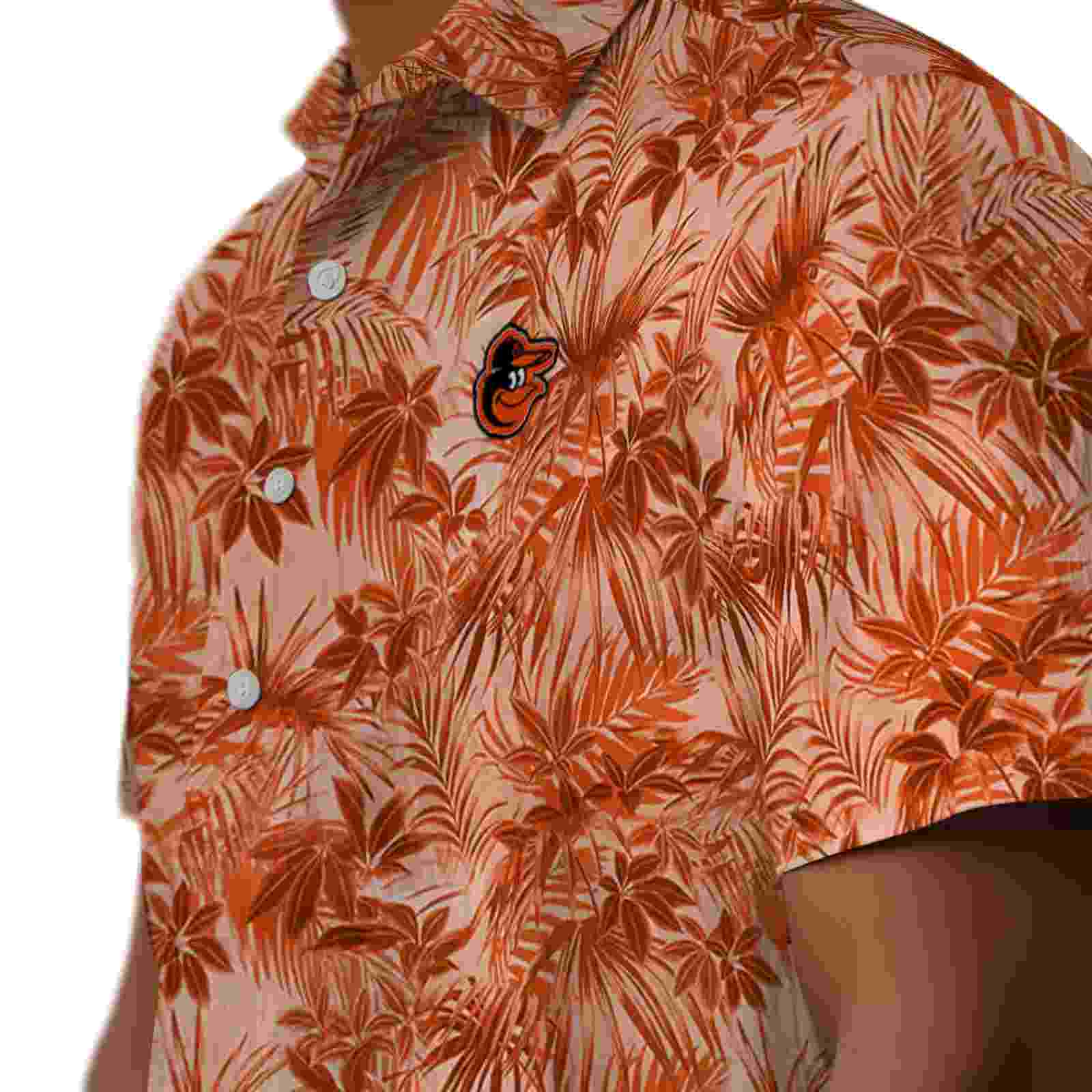 baltimore orioles leafy pattern orange hawaiian shirt trendy