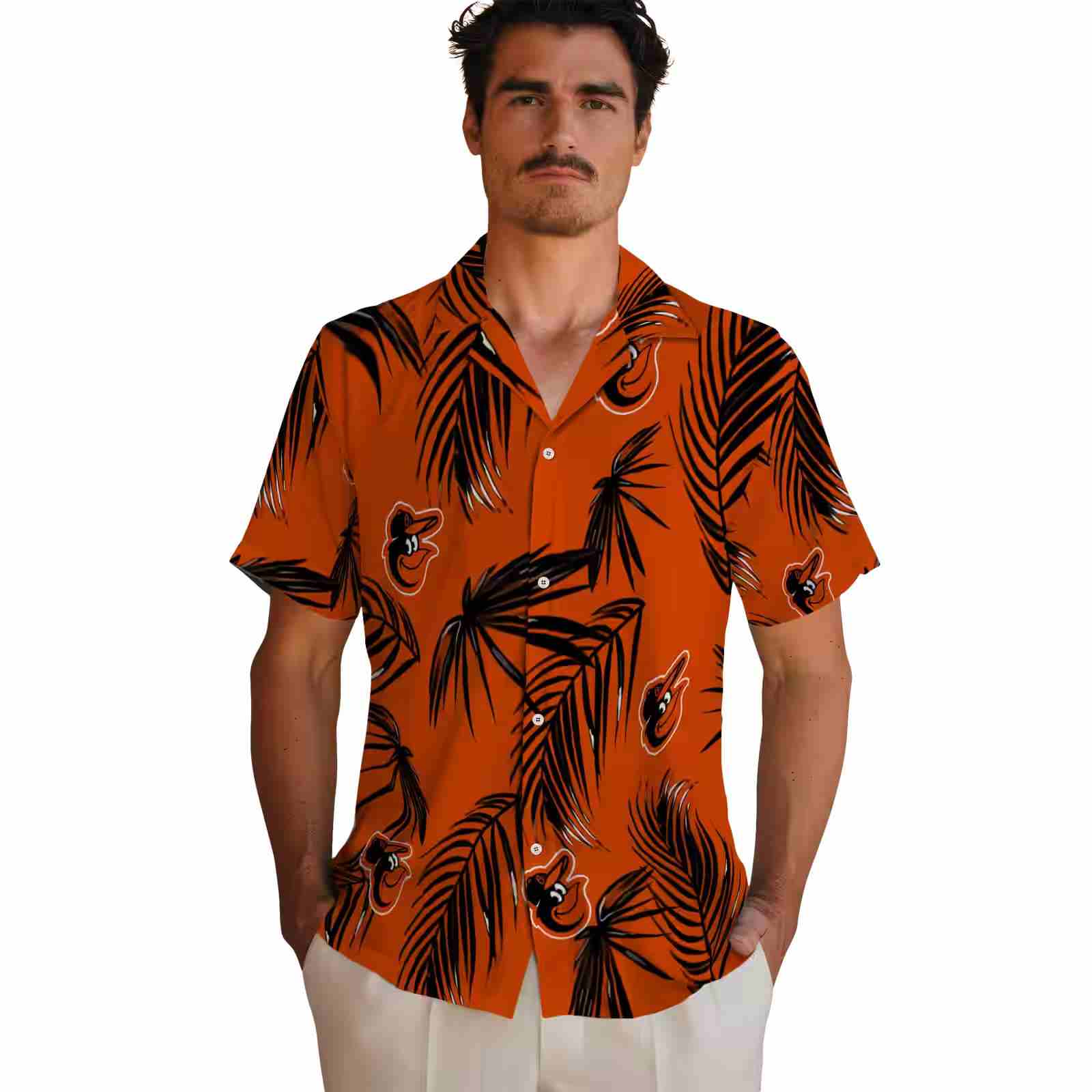 baltimore orioles palm leaf orange hawaiian shirt fashion forward