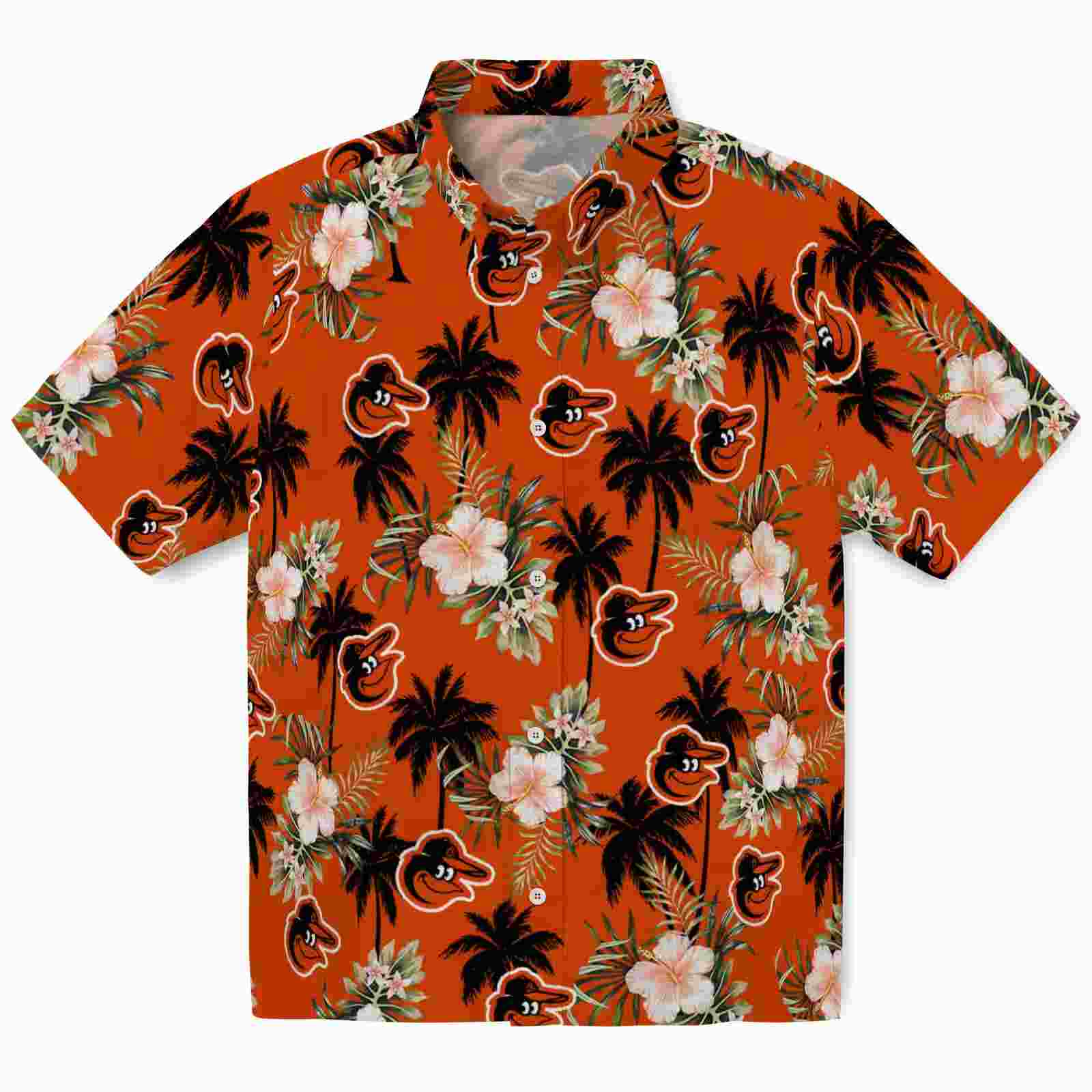 Baltimore Orioles Palm Tree Flower Orange Hawaiian Shirt