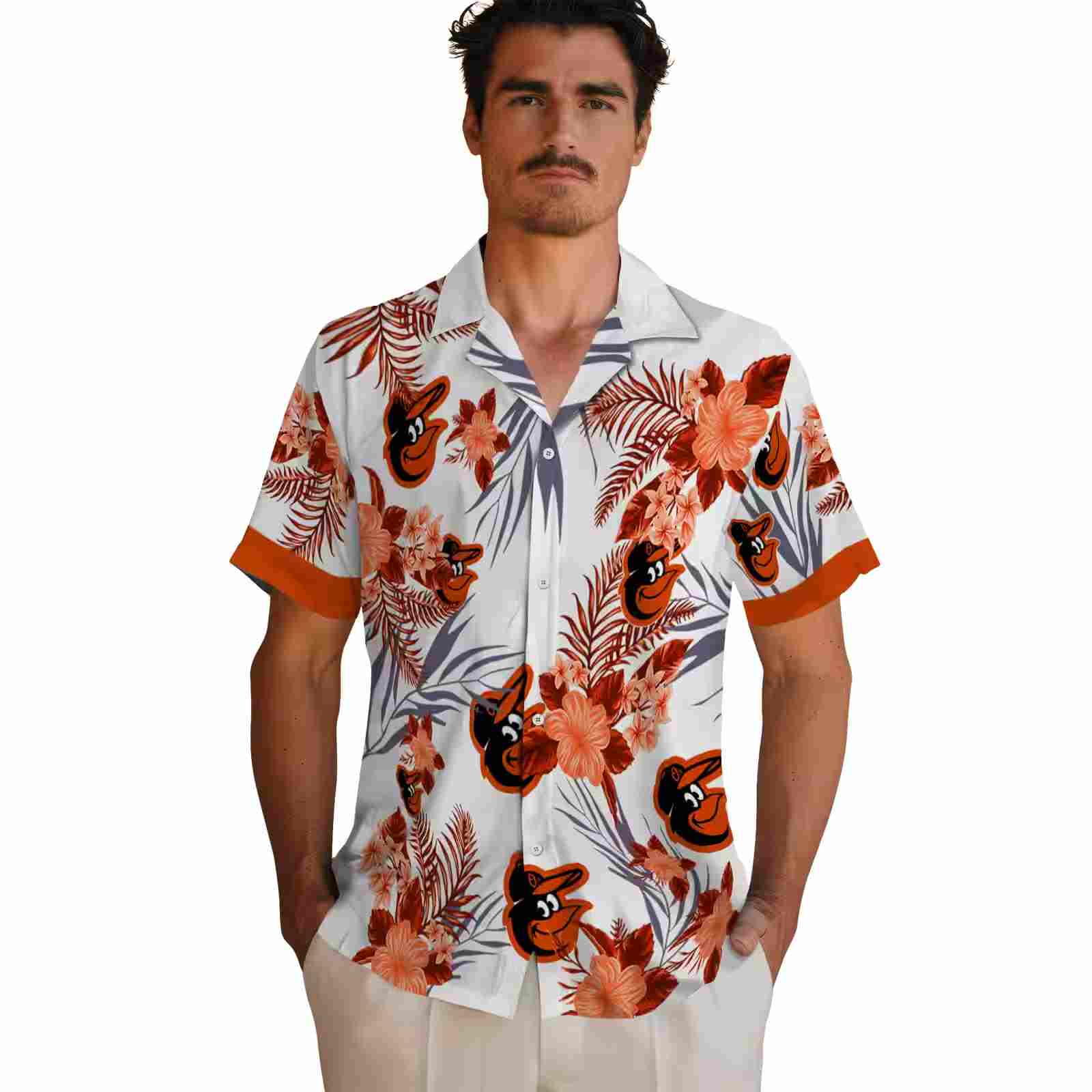 baltimore orioles patriotic hibiscus design orange white hawaiian shirt fashion forward