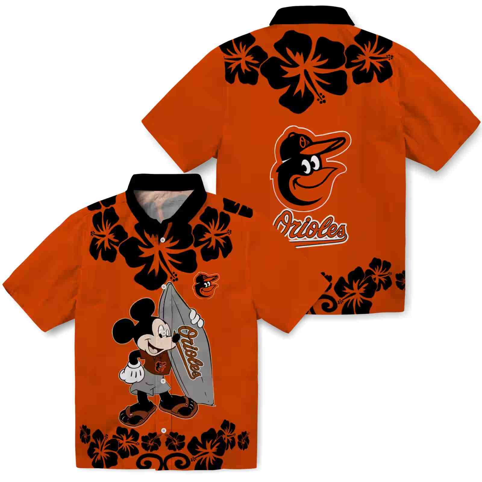 baltimore orioles surfing mickey orange hawaiian shirt high quality