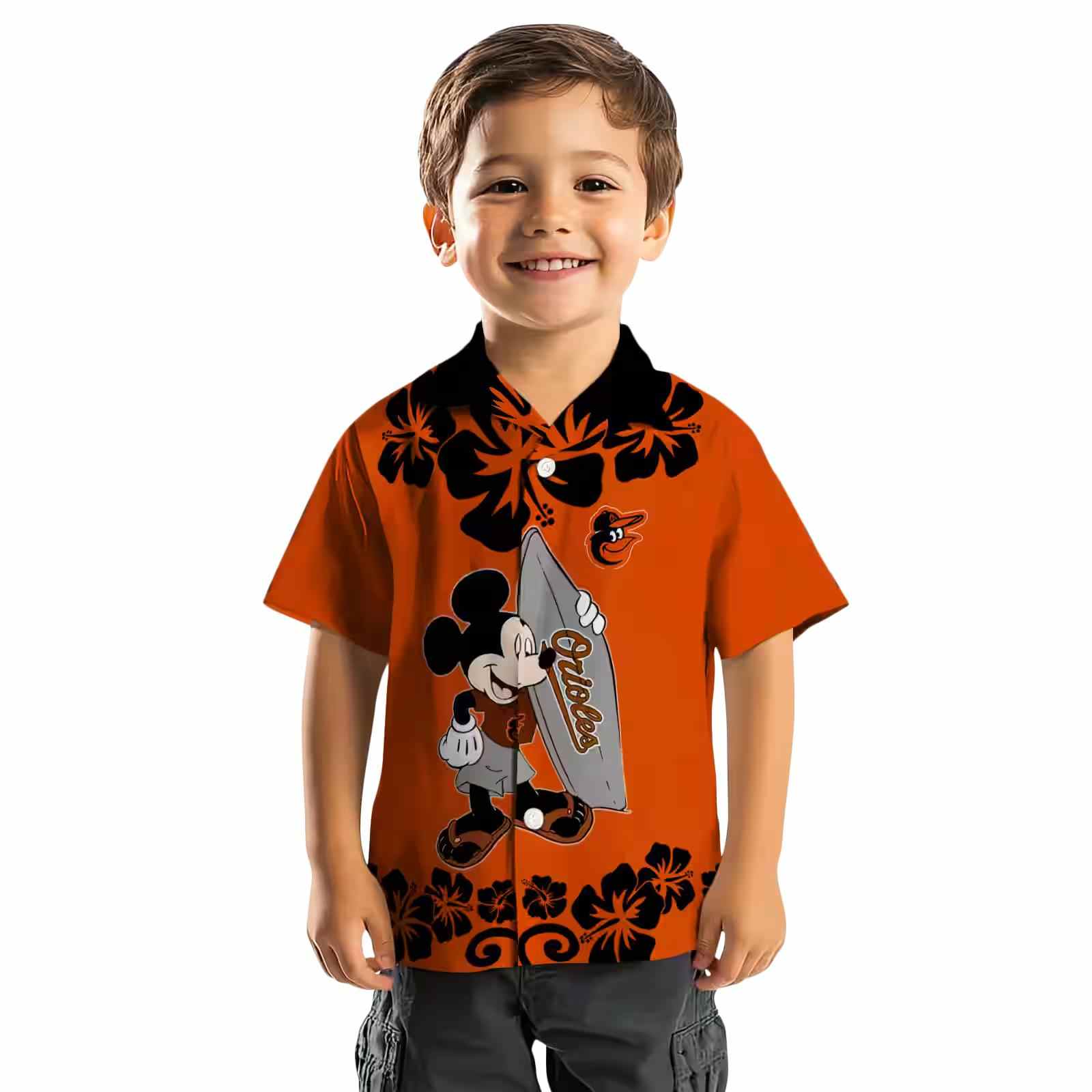 baltimore orioles surfing mickey orange hawaiian shirt top rated