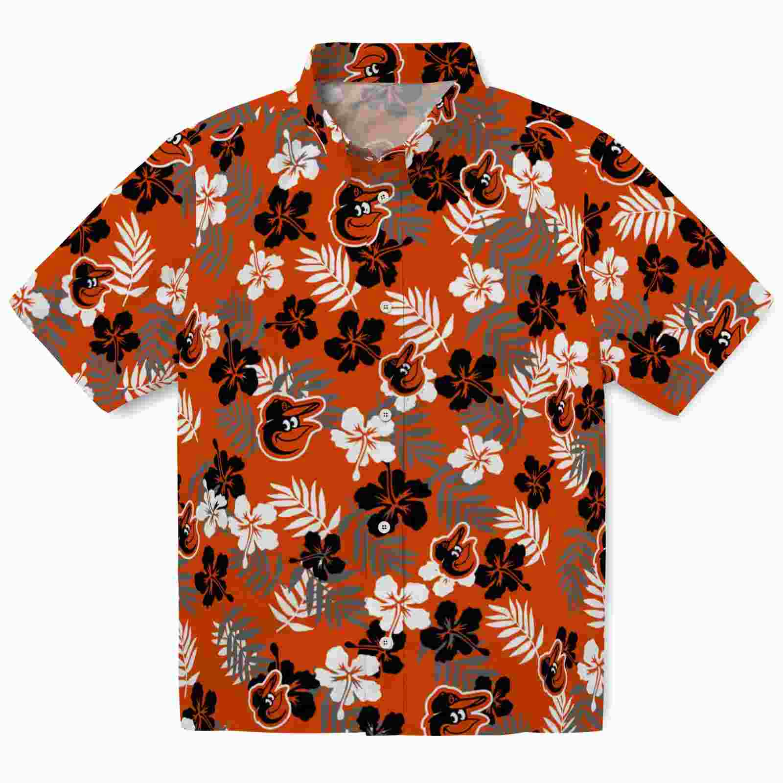 Baltimore Orioles Tropical Floral Orange Hawaiian Shirt