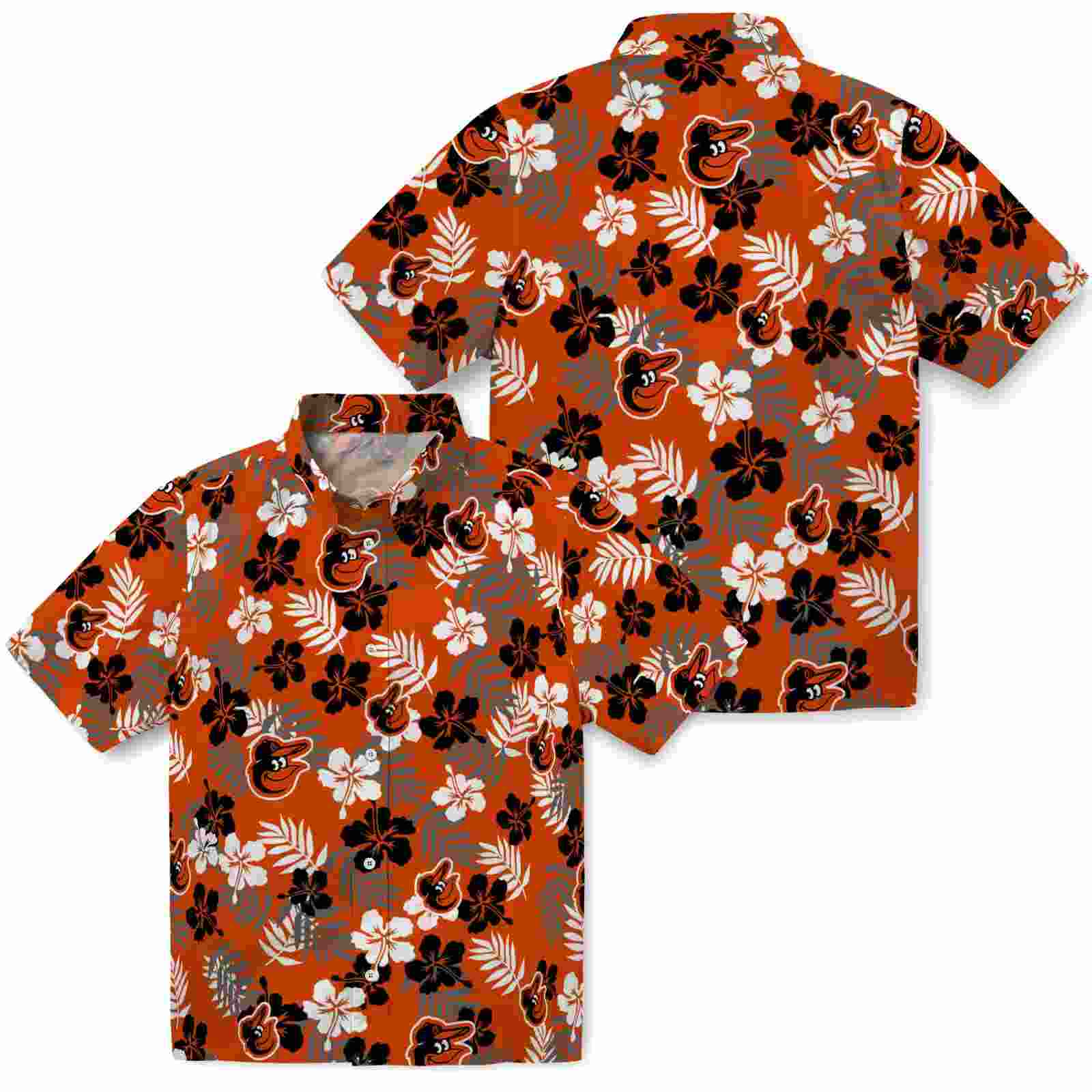 baltimore orioles tropical floral orange hawaiian shirt high quality