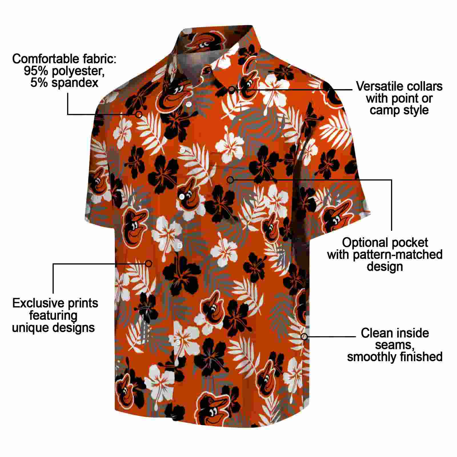 baltimore orioles tropical floral orange hawaiian shirt new arrival