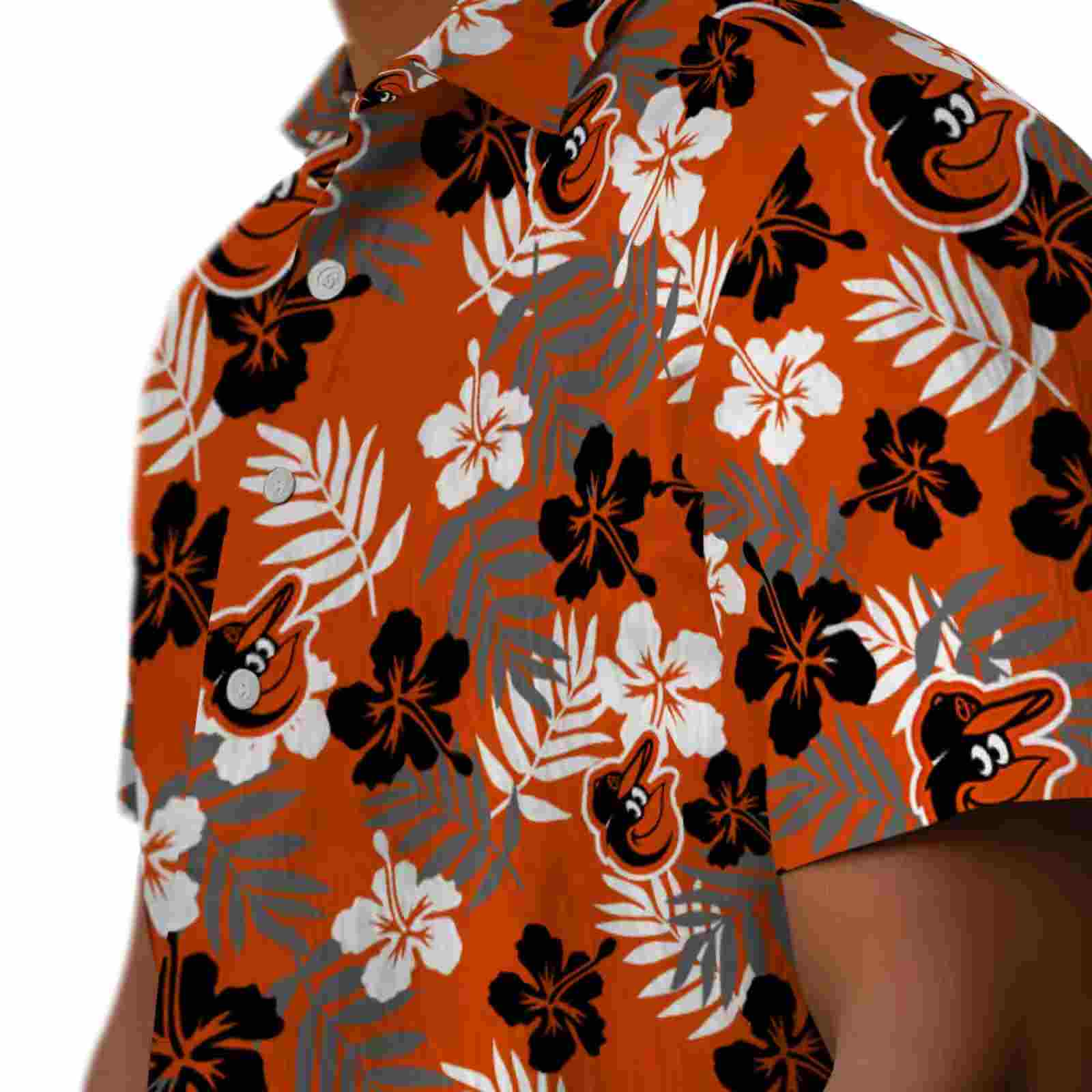 baltimore orioles tropical floral orange hawaiian shirt trendy