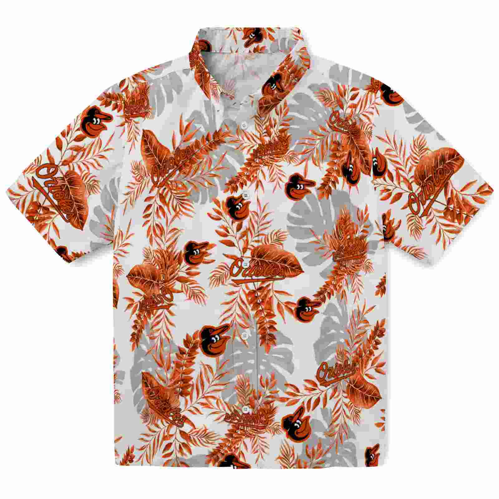 Baltimore Orioles Tropical Leaves White Hawaiian Shirt