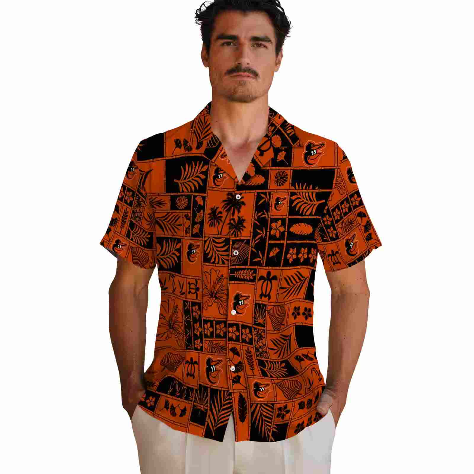 baltimore orioles tropical patchwork orange black hawaiian shirt fashion forward