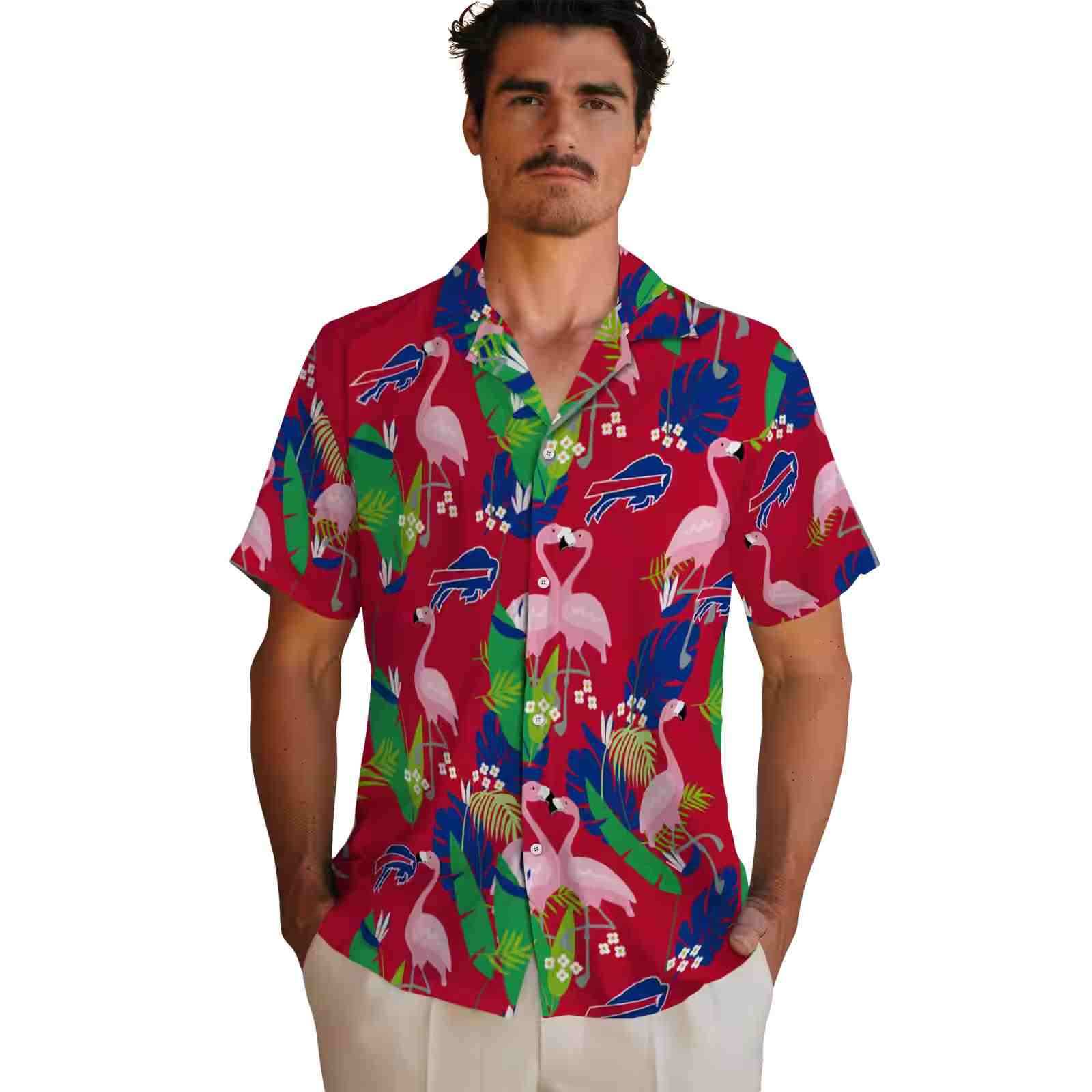 buffalo bills flamingo foliage blue green hawaiian shirt fashion forward