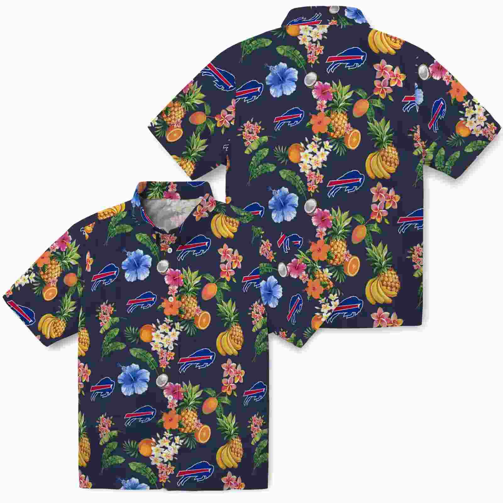 buffalo bills hibiscus and fruit navy blue hawaiian shirt high quality