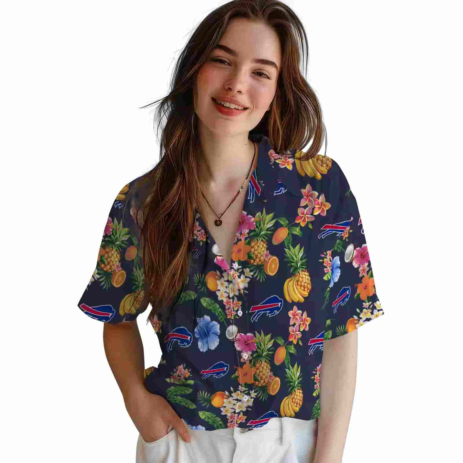 buffalo bills hibiscus and fruit navy blue hawaiian shirt latest model