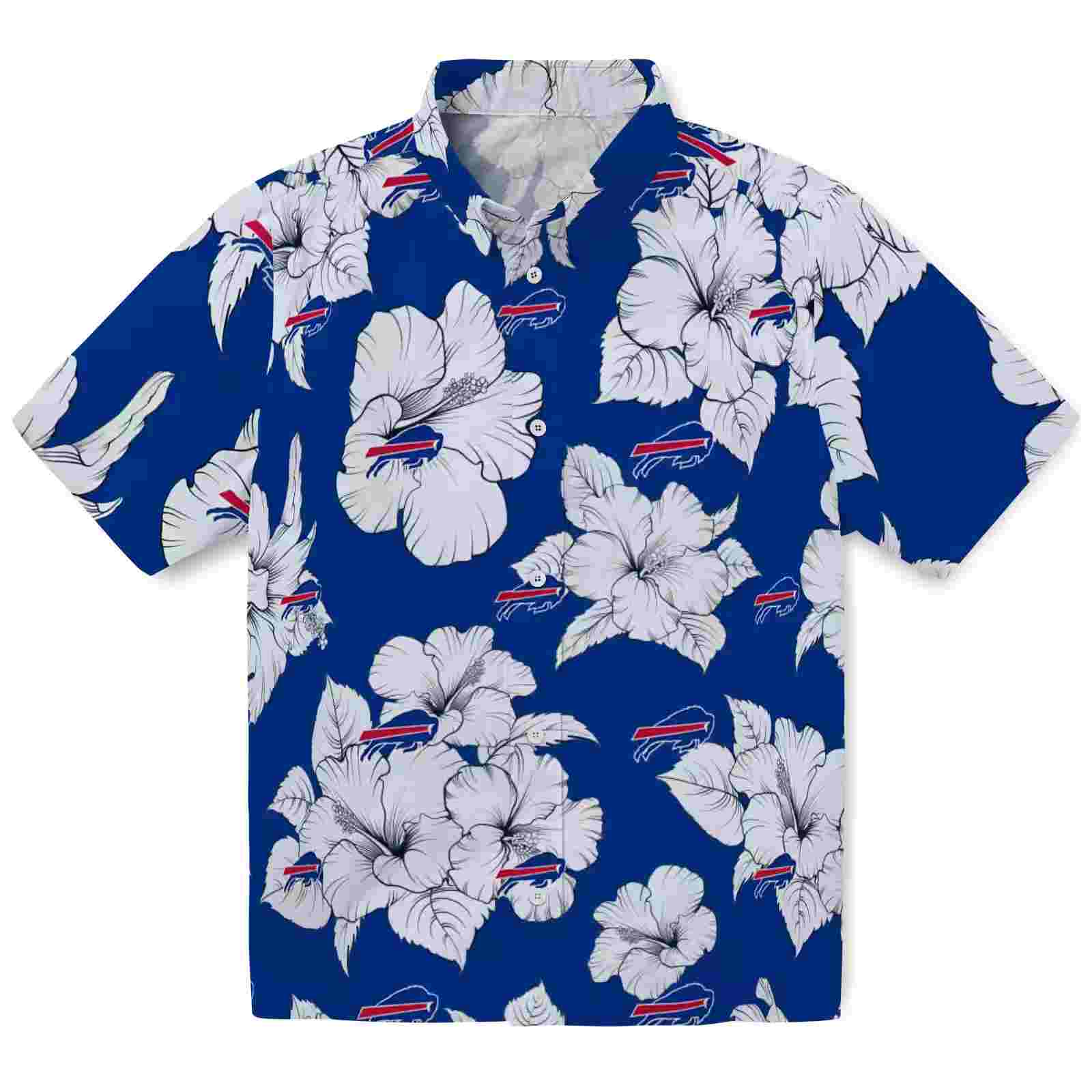 buffalo bills hibiscus blooms blue white hawaiian shirt best selling