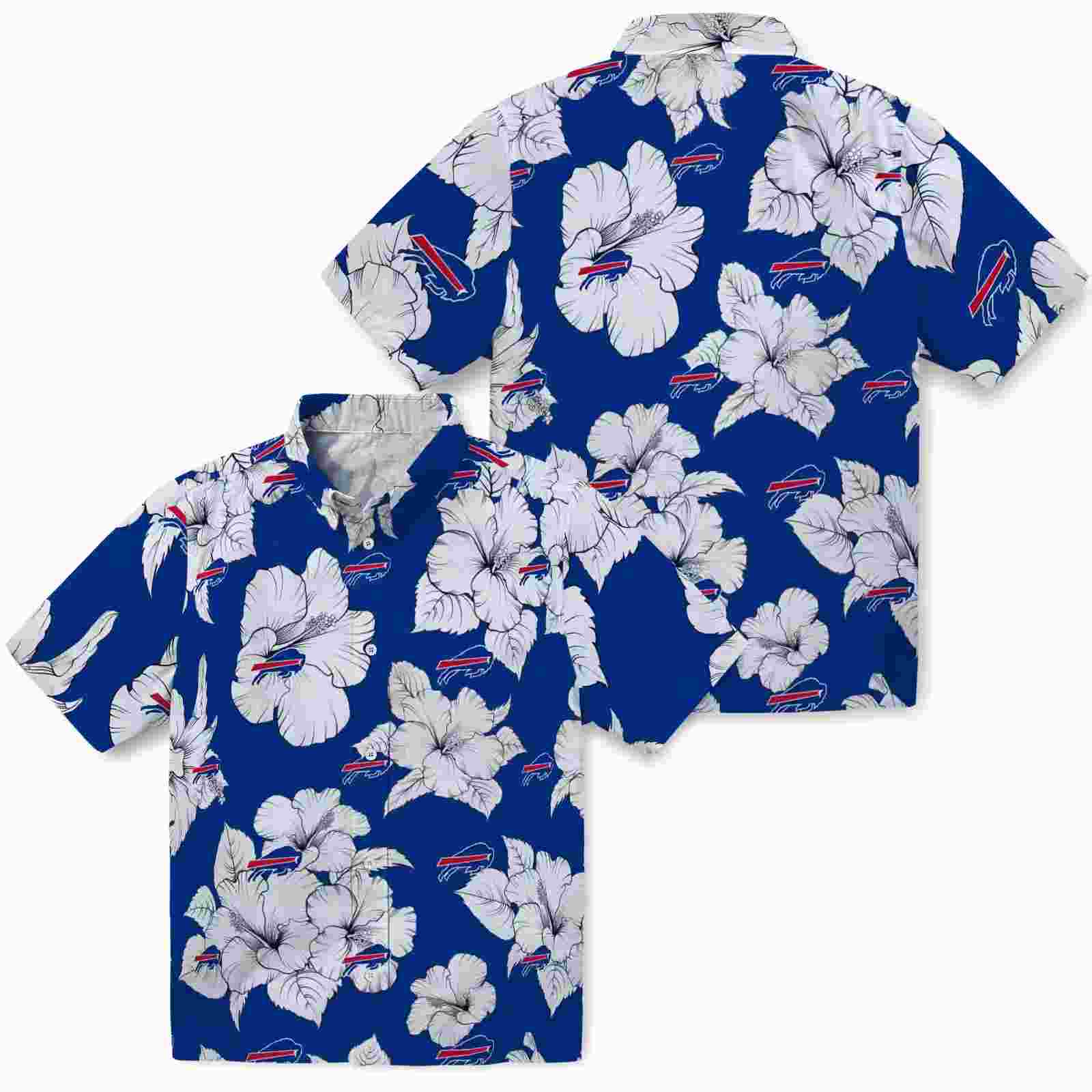 buffalo bills hibiscus blooms blue white hawaiian shirt high quality