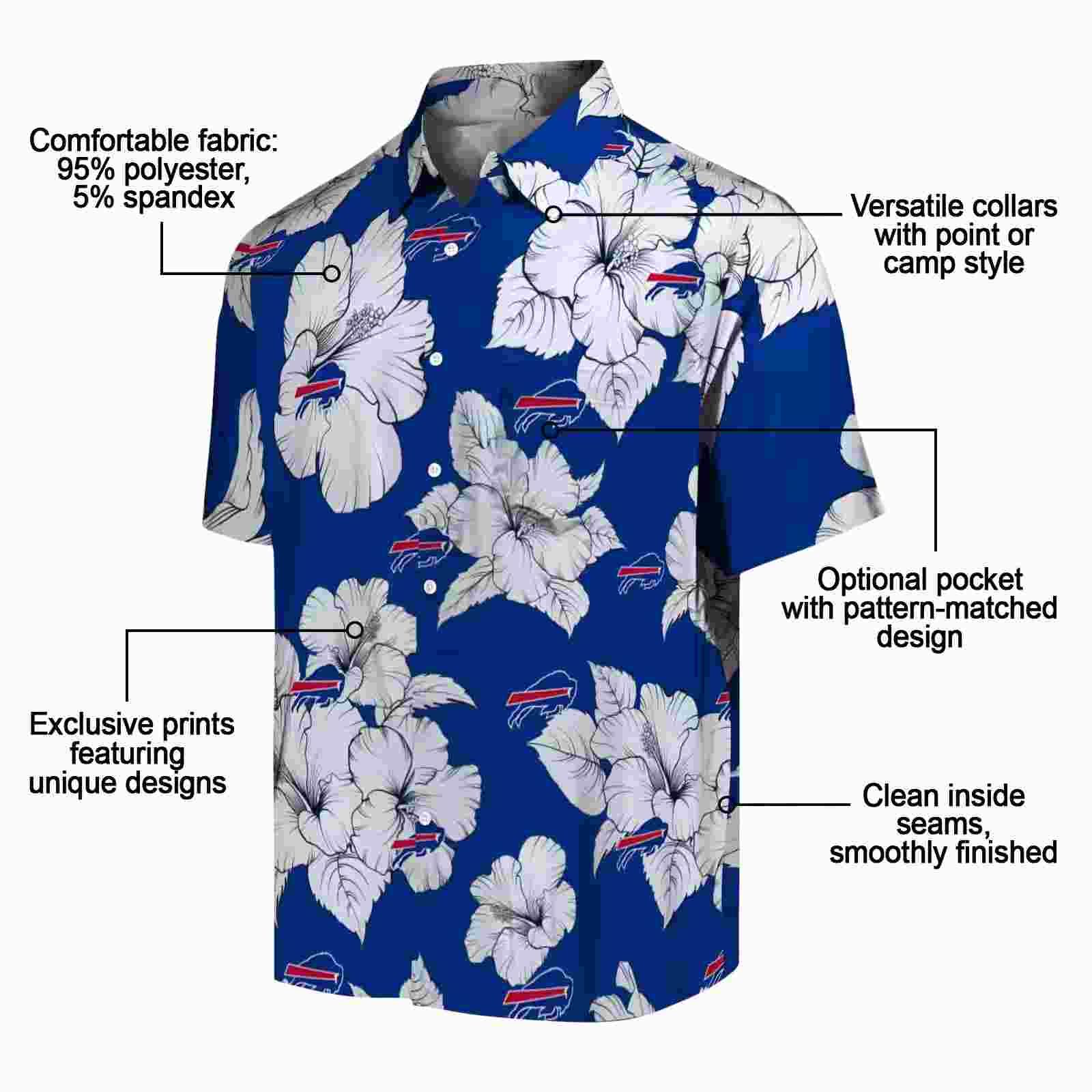 buffalo bills hibiscus blooms blue white hawaiian shirt new arrival