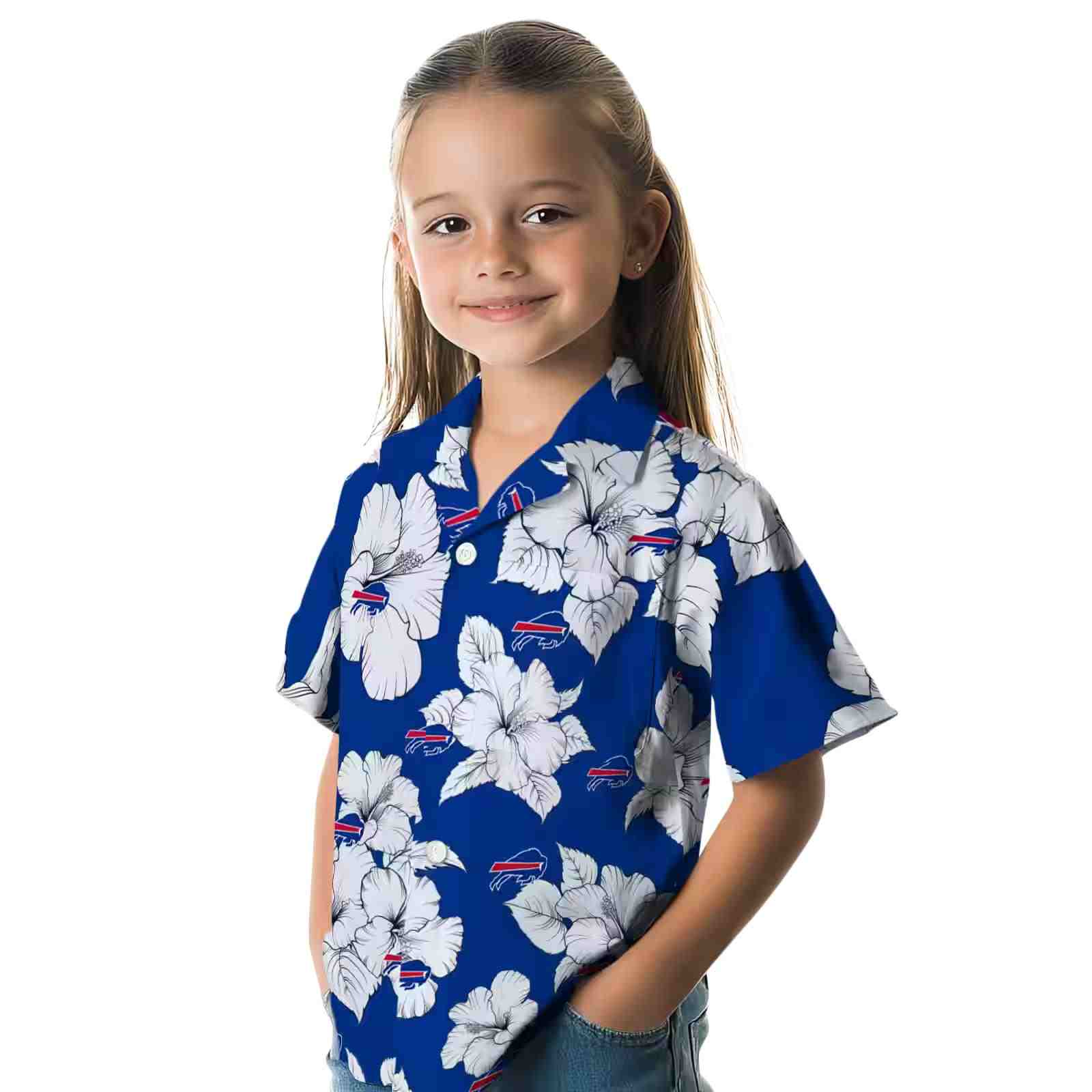 buffalo bills hibiscus blooms blue white hawaiian shirt premium grade