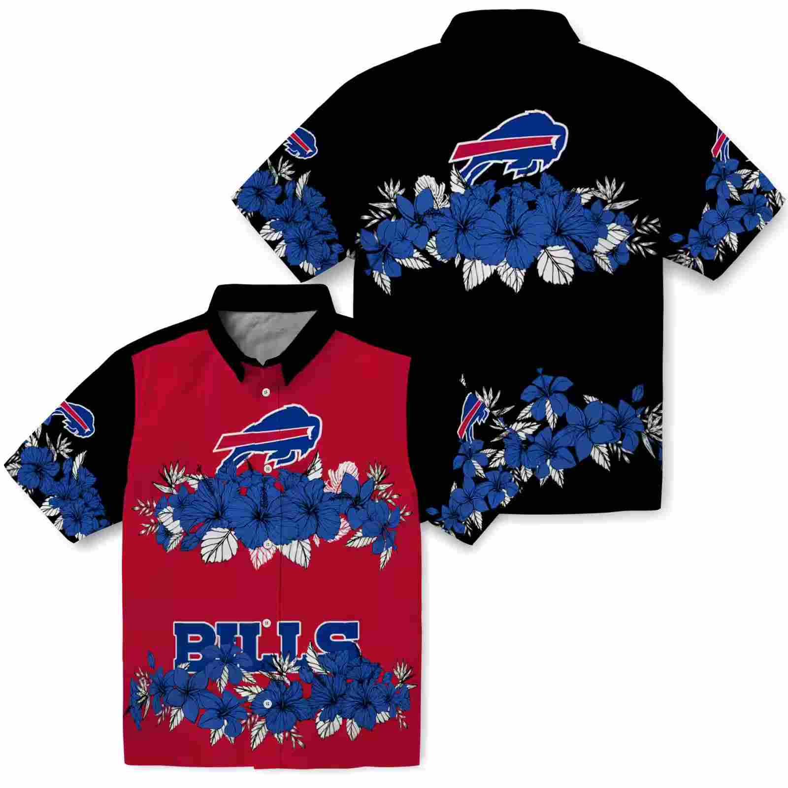 buffalo bills hibiscus stripe blue black hawaiian shirt high quality