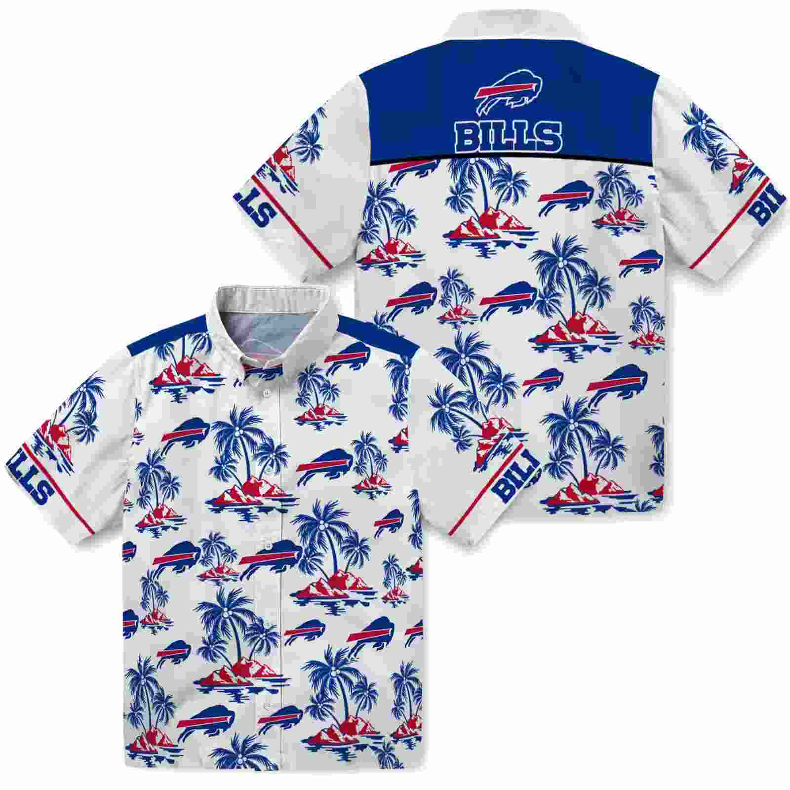 buffalo bills palm island print blue white hawaiian shirt high quality