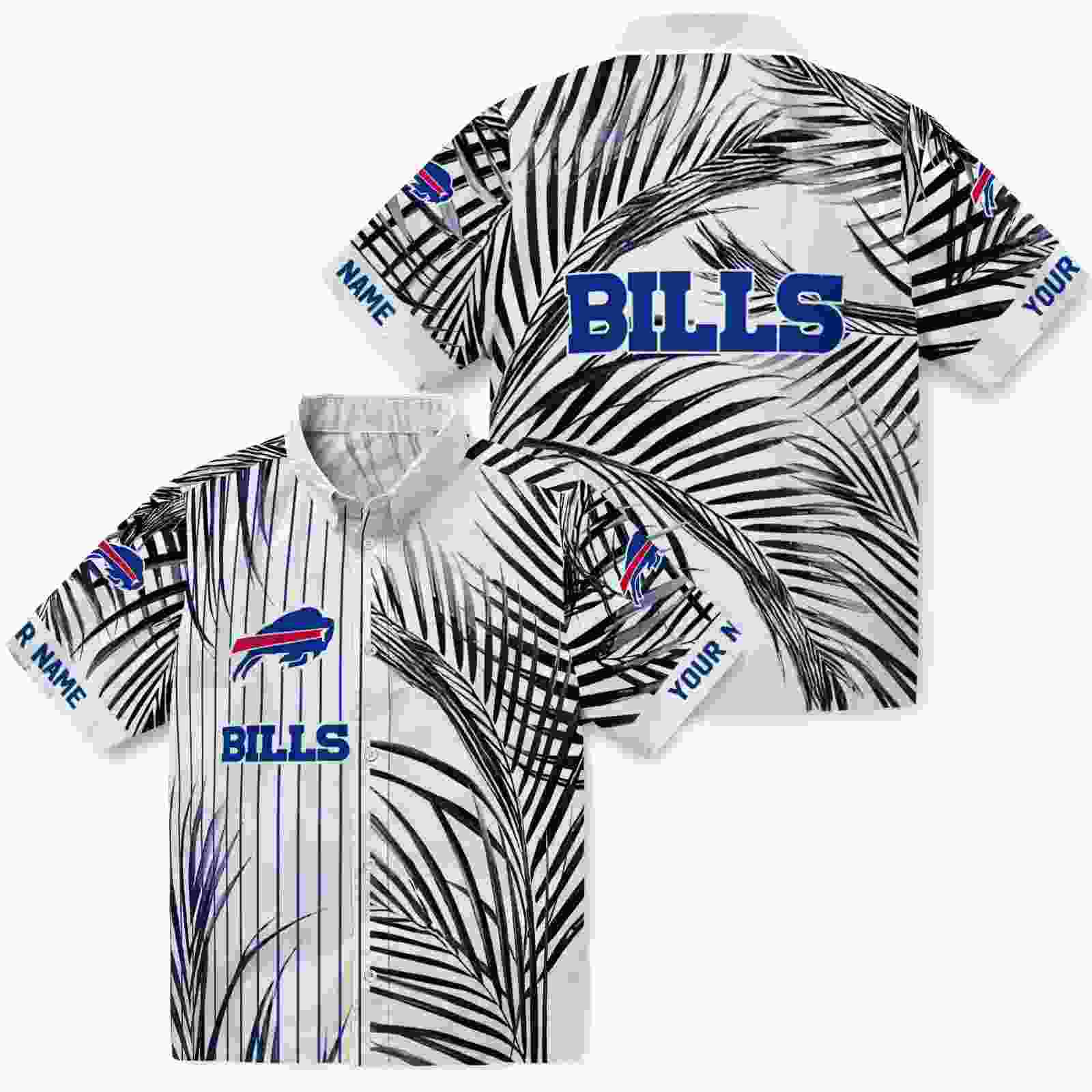 buffalo bills palm stripes blue black white hawaiian shirt high quality