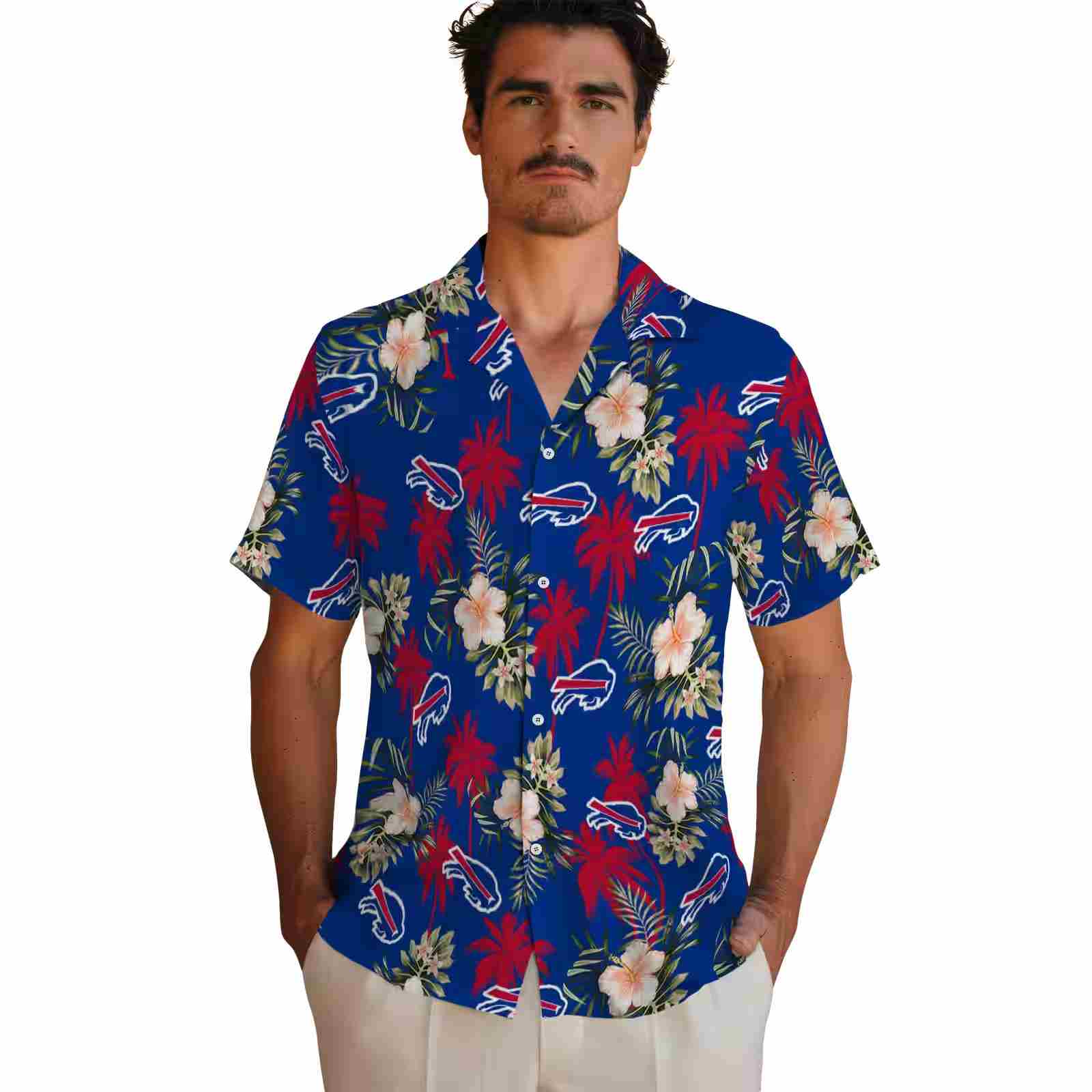 buffalo bills palm tree flower blue hawaiian shirt fashion forward