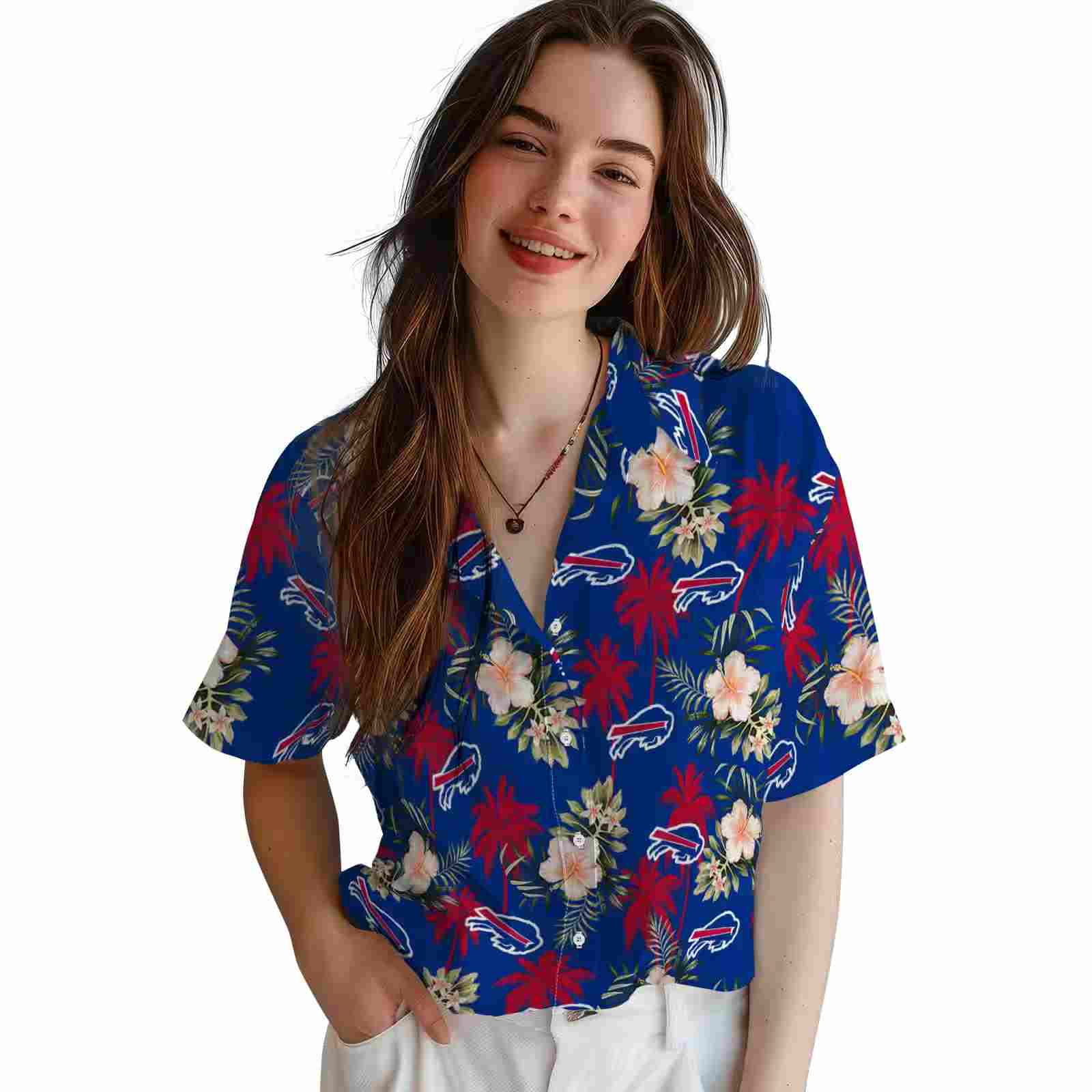 buffalo bills palm tree flower blue hawaiian shirt latest model