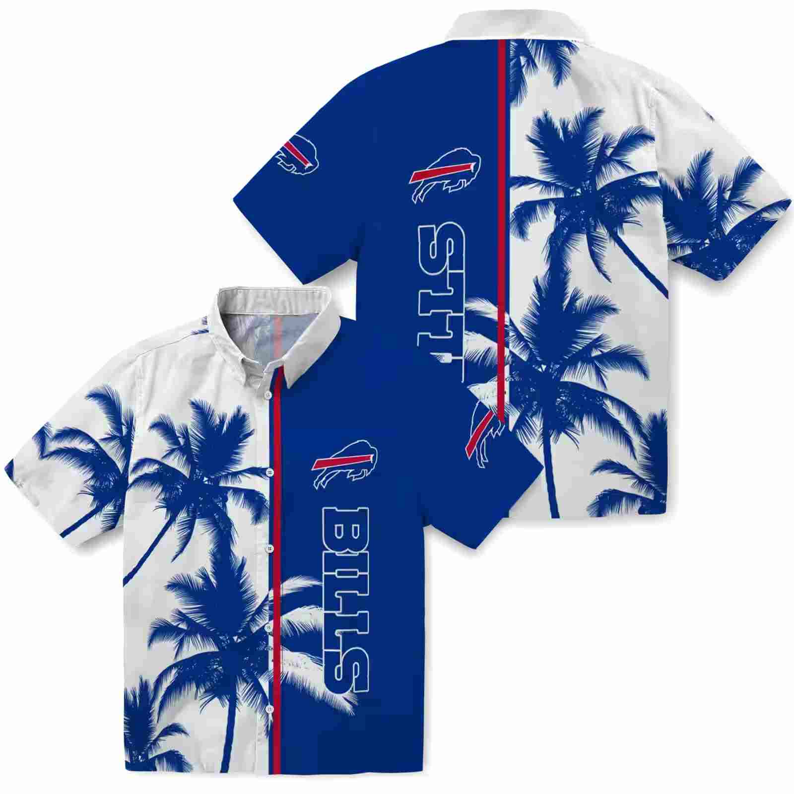 buffalo bills palm trees blue white hawaiian shirt high quality