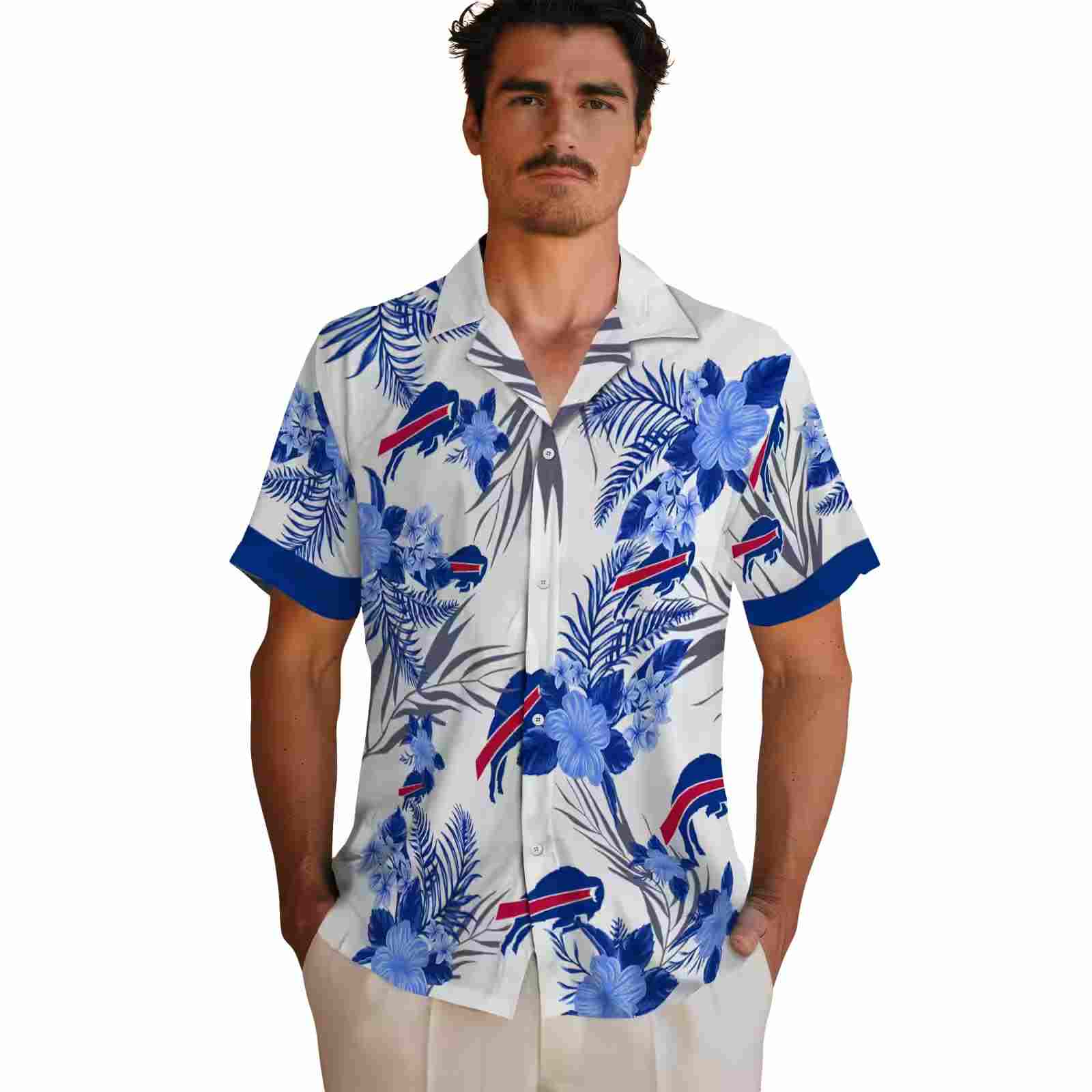 buffalo bills patriotic hibiscus design blue white hawaiian shirt fashion forward