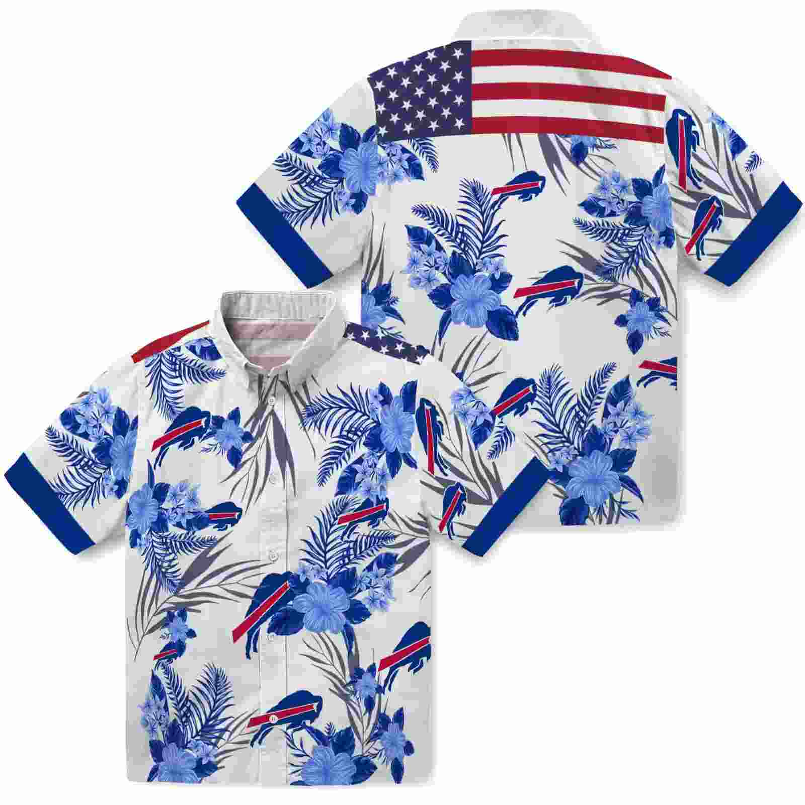 buffalo bills patriotic hibiscus design blue white hawaiian shirt high quality