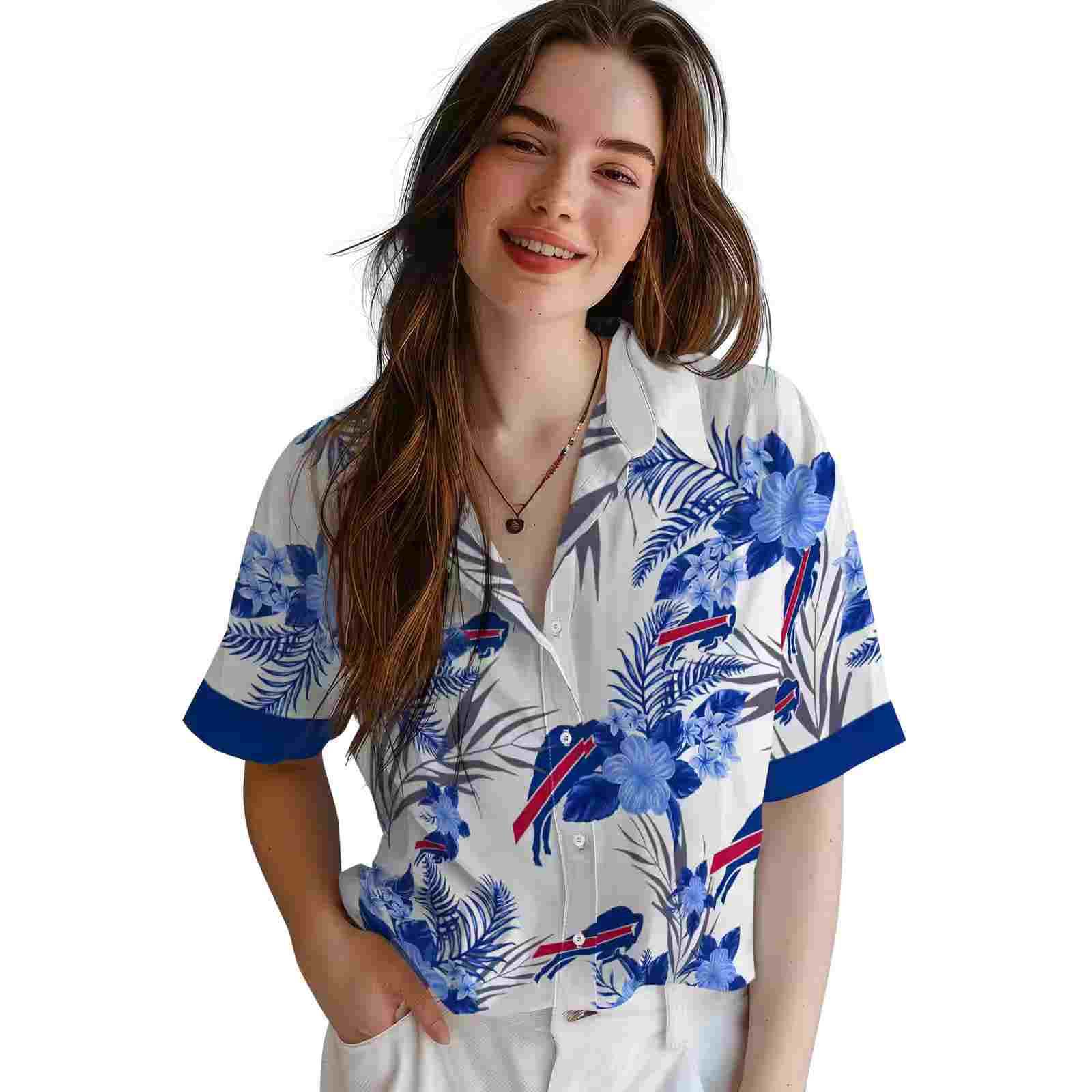 buffalo bills patriotic hibiscus design blue white hawaiian shirt latest model