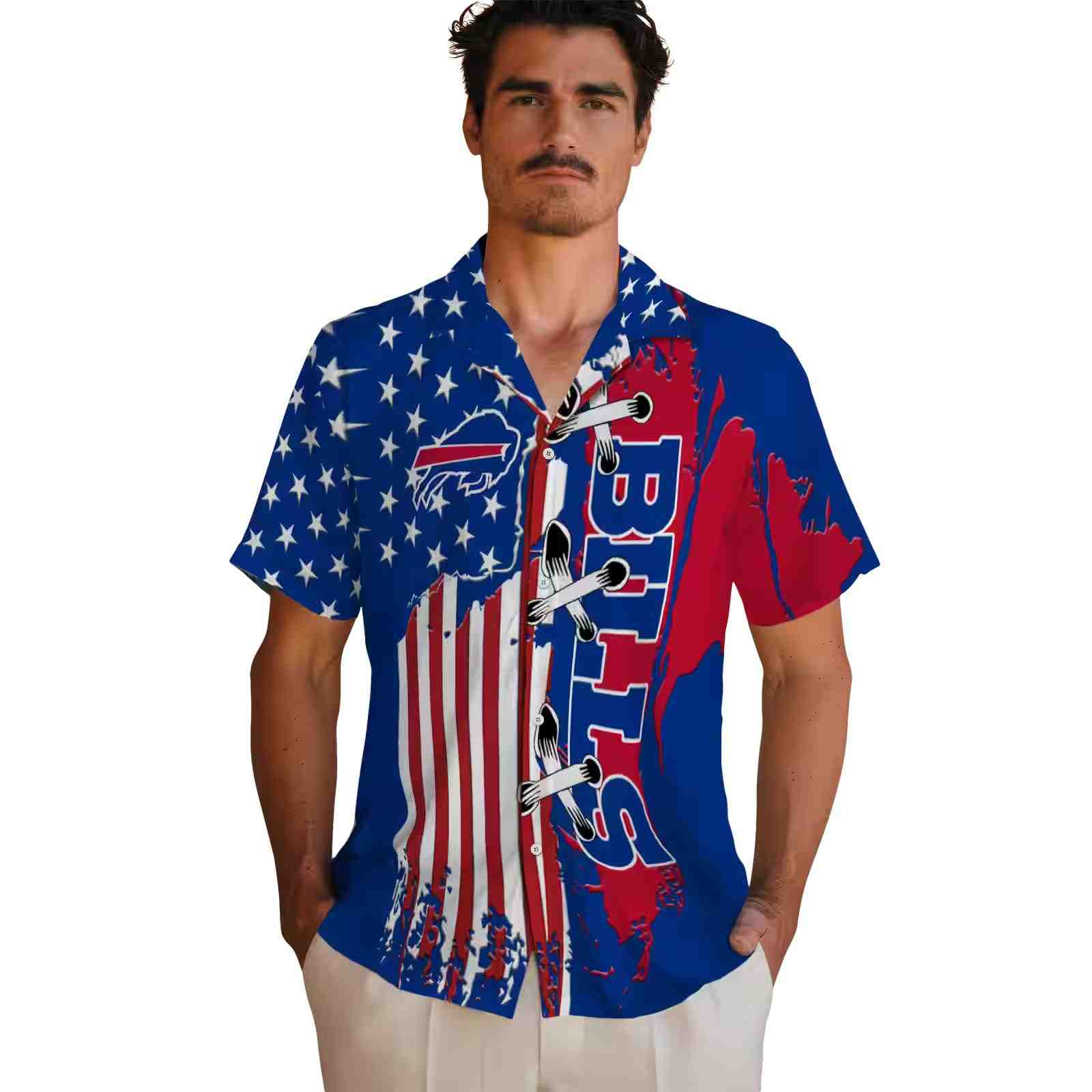 buffalo bills stitched flag blue hawaiian shirt fashion forward