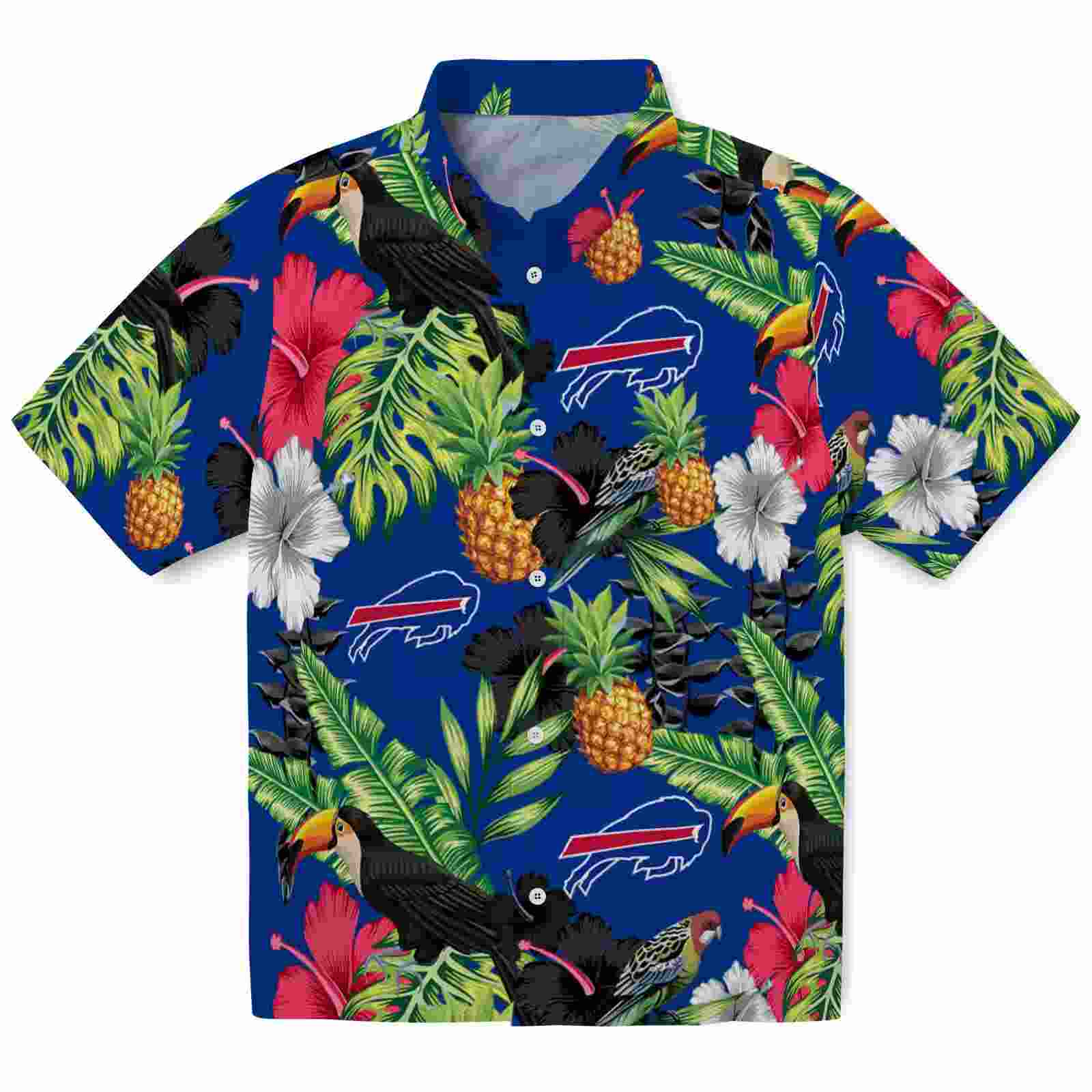 buffalo bills toucan hibiscus pineapple blue green hawaiian shirt best selling