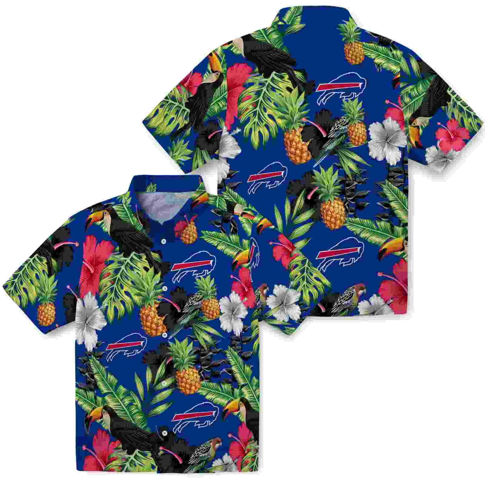 buffalo bills toucan hibiscus pineapple blue green hawaiian shirt high quality