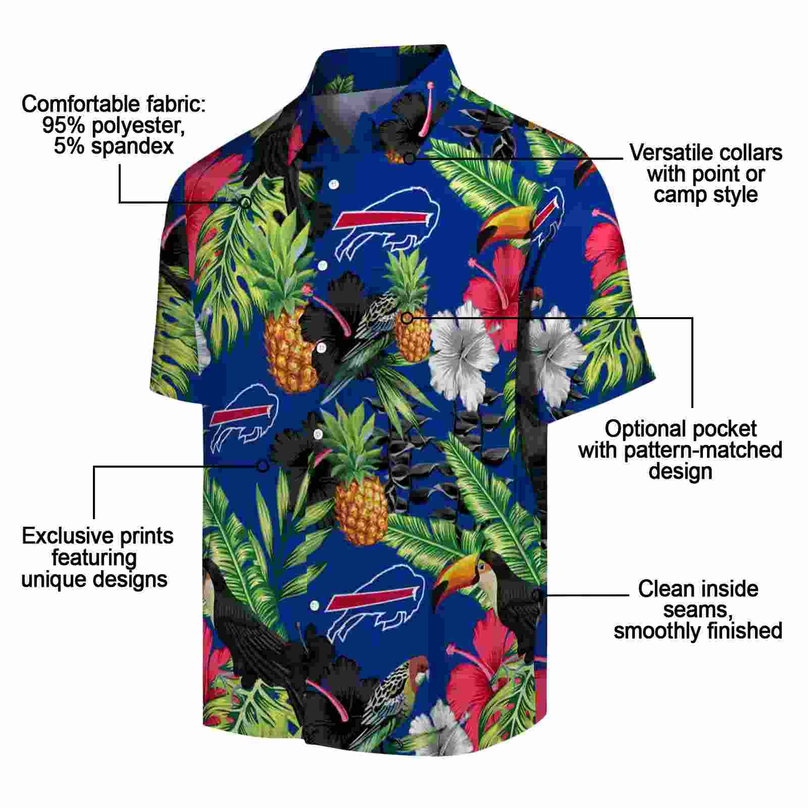 buffalo bills toucan hibiscus pineapple blue green hawaiian shirt new arrival