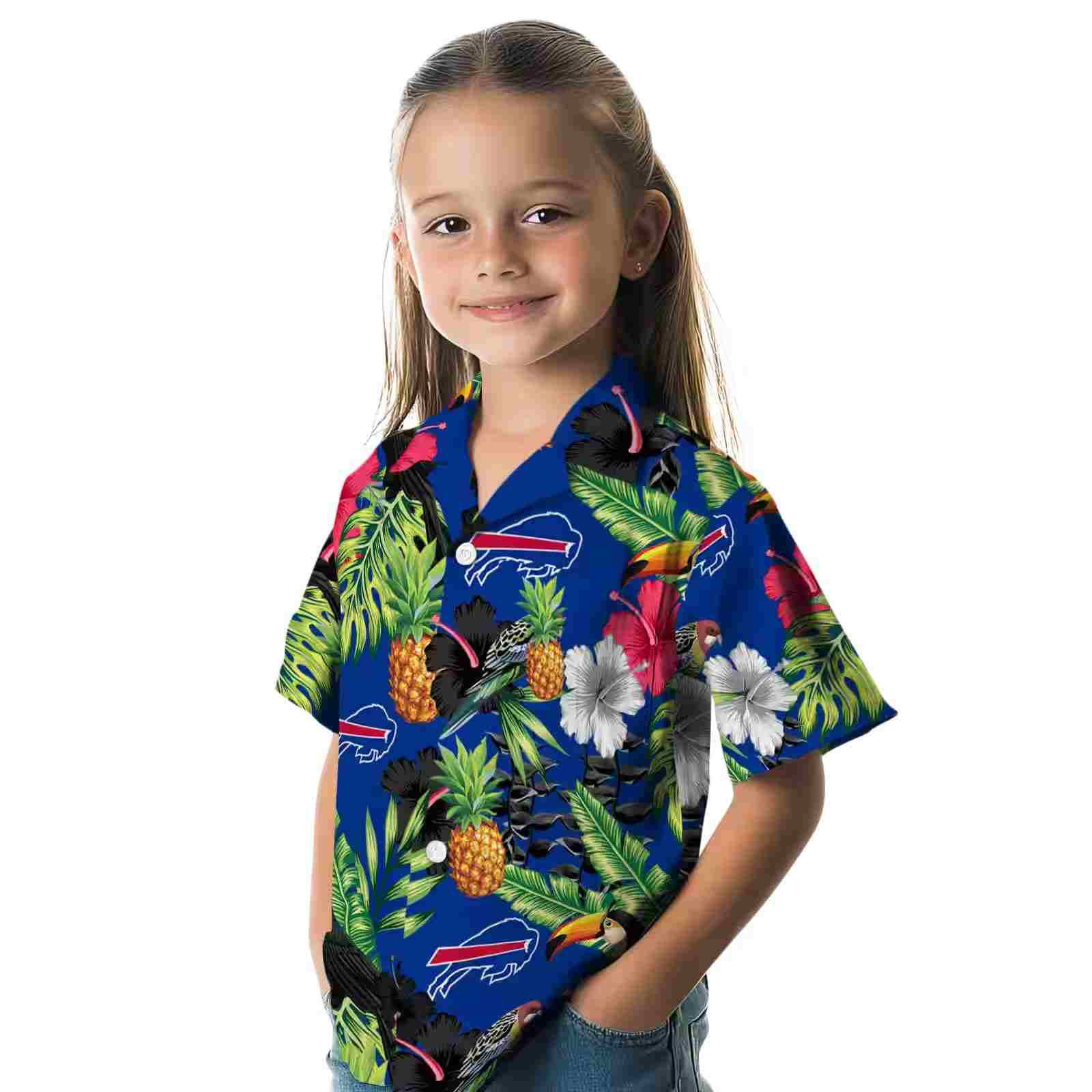 buffalo bills toucan hibiscus pineapple blue green hawaiian shirt premium grade