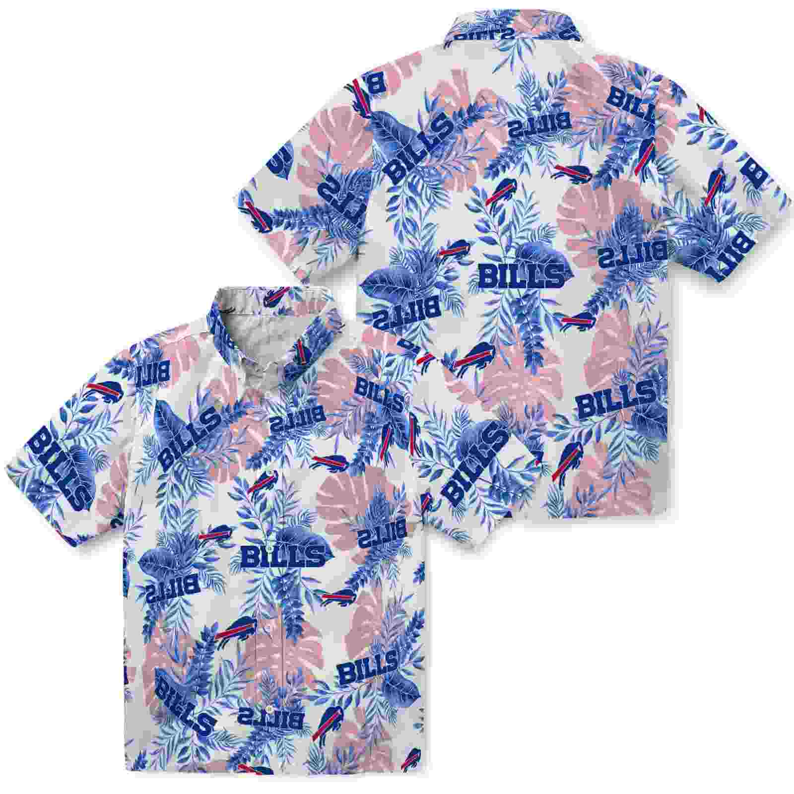 buffalo bills tropical leaves white hawaiian shirt high quality