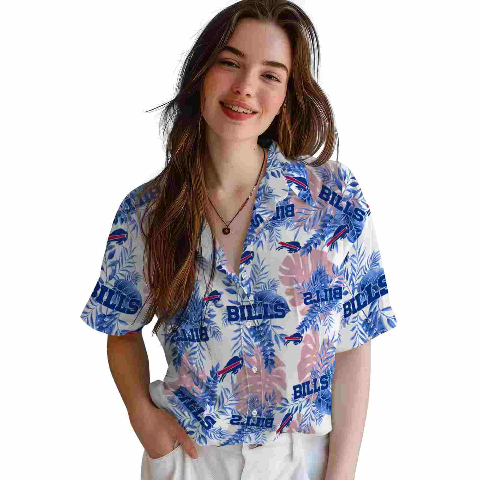 buffalo bills tropical leaves white hawaiian shirt latest model