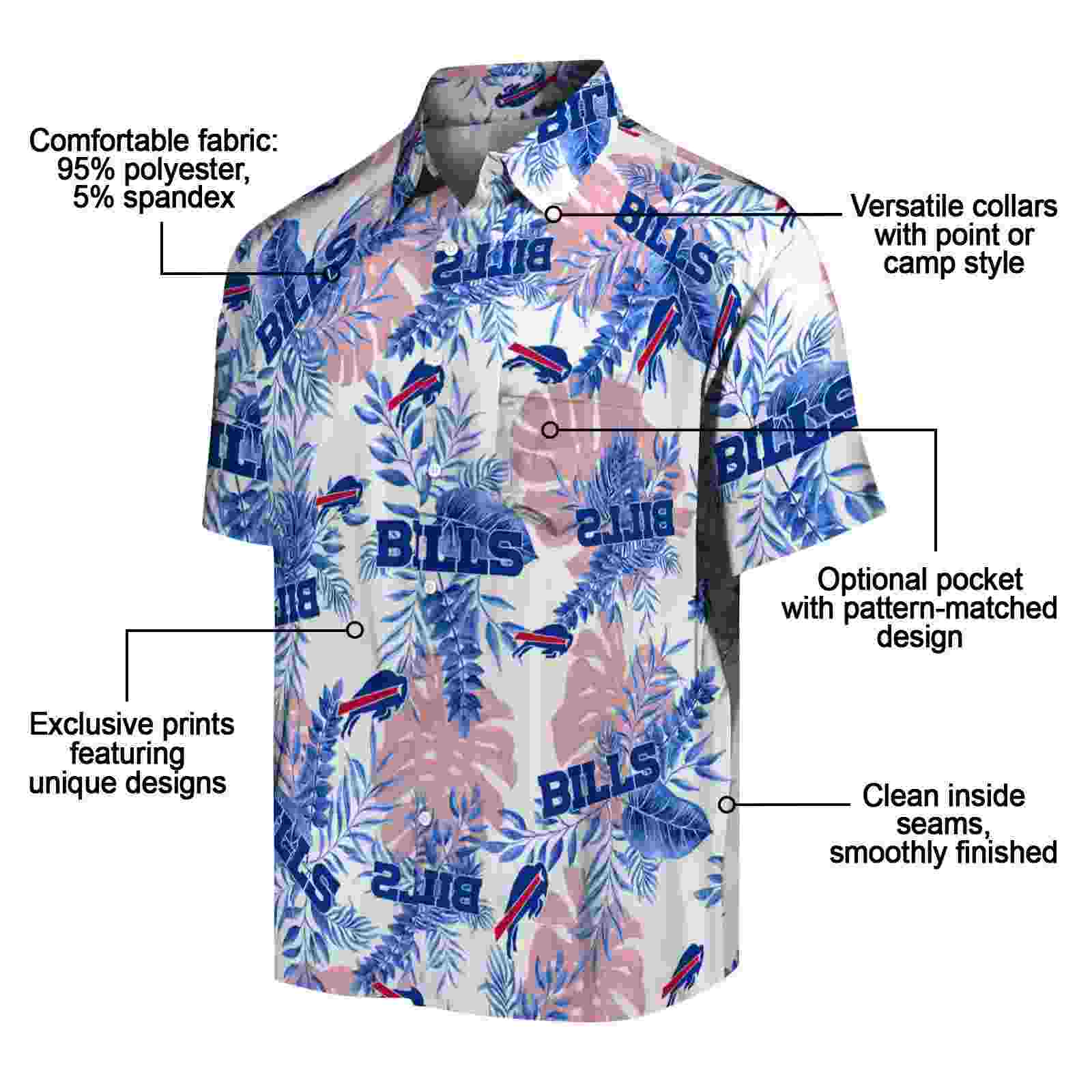 buffalo bills tropical leaves white hawaiian shirt new arrival