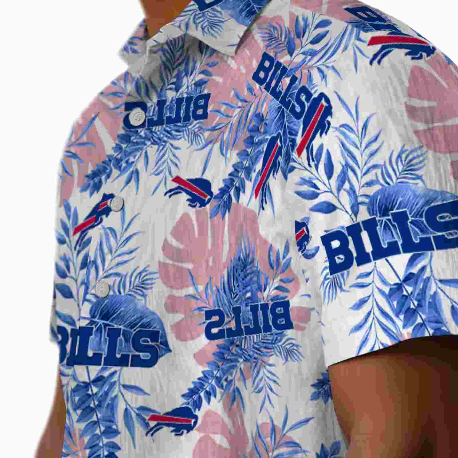 buffalo bills tropical leaves white hawaiian shirt trendy