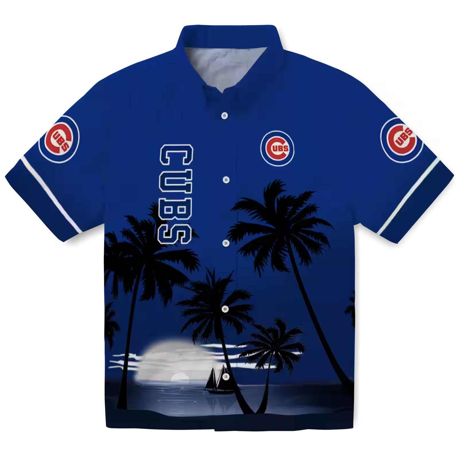 Chicago Cubs Beach Sunset Blue Black Hawaiian Shirt