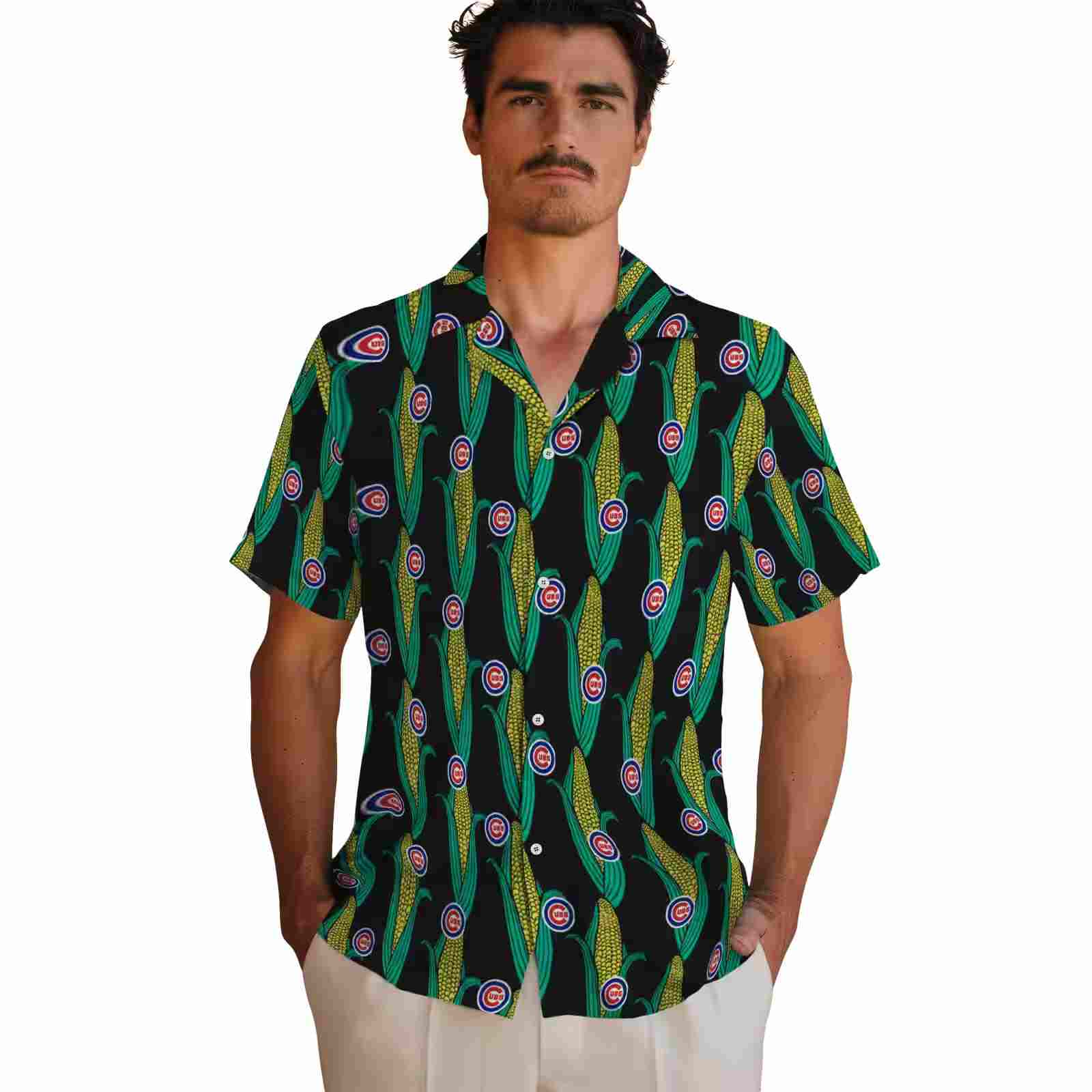 chicago cubs corn motifs black green hawaiian shirt fashion forward