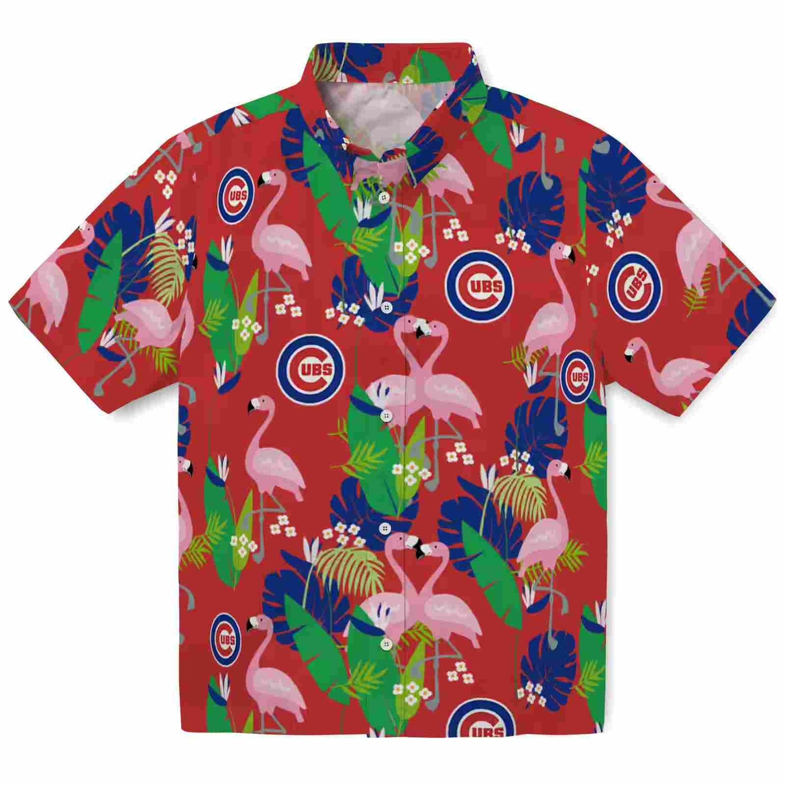 Chicago Cubs Flamingo Foliage Blue Green Hawaiian Shirt