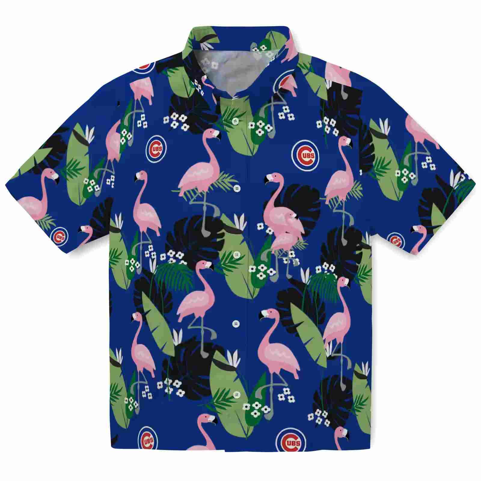 Chicago Cubs Flamingo Leaf Motif Blue Hawaiian Shirt