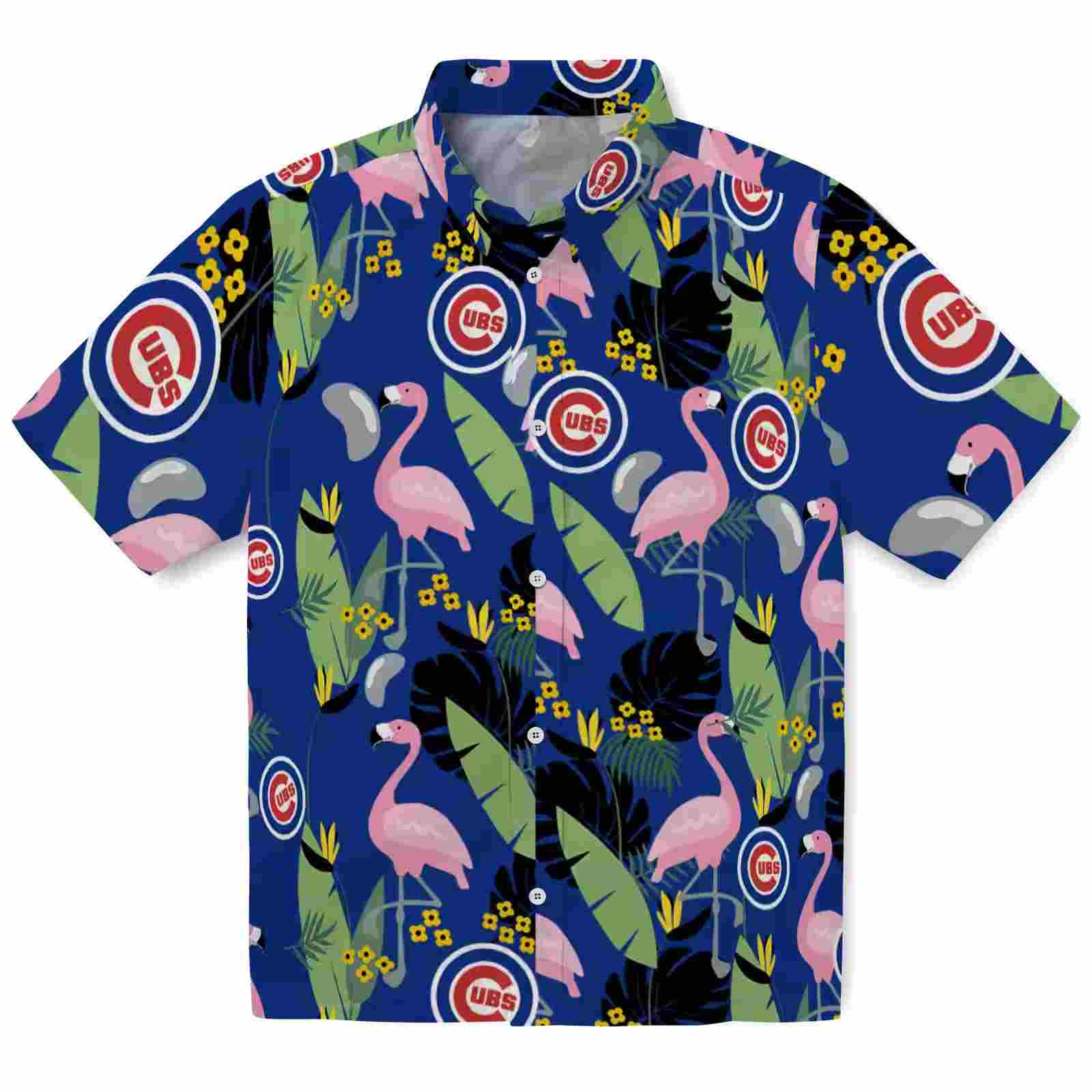 Chicago Cubs Flamingo Leaves Blue Hawaiian Shirt