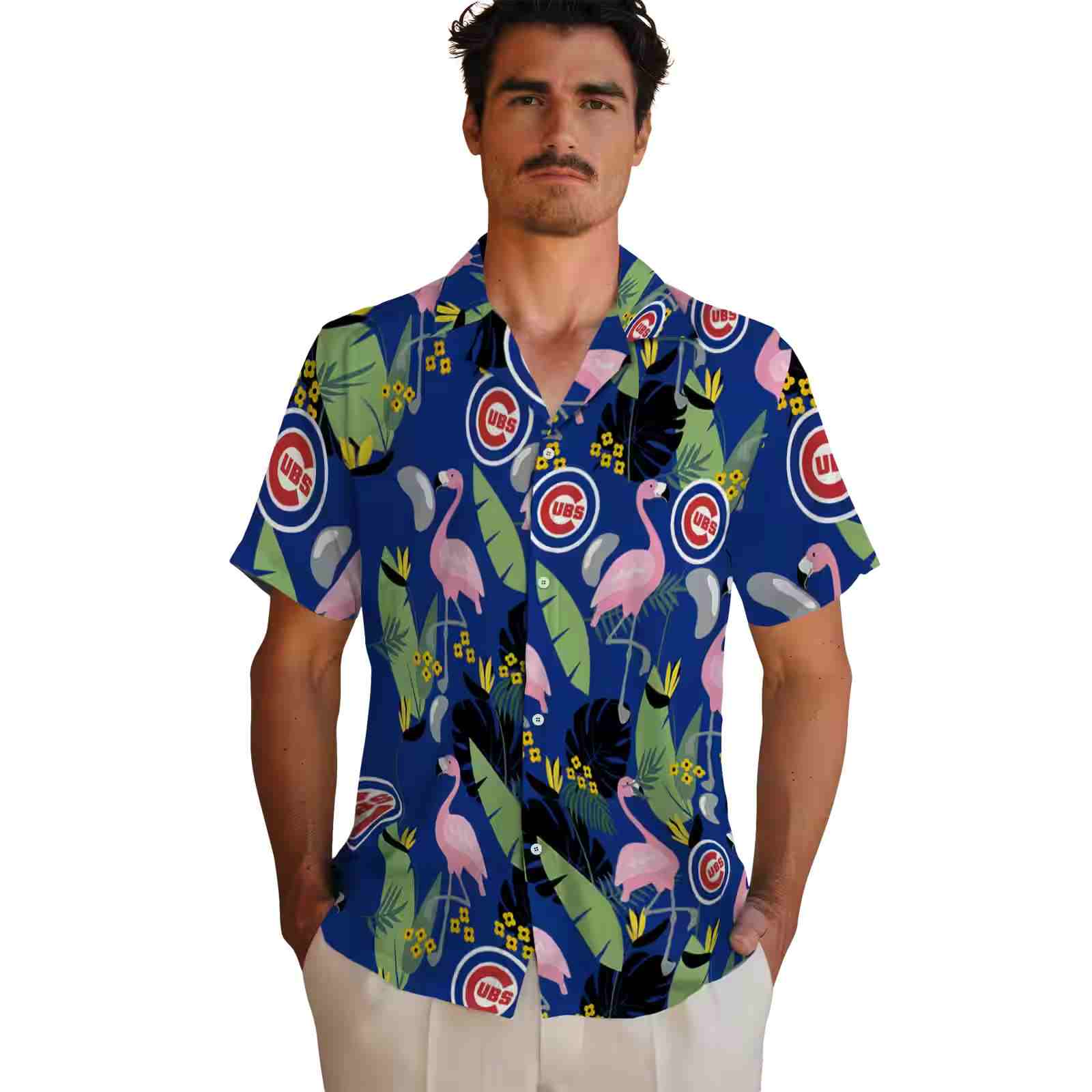 chicago cubs flamingo leaves blue hawaiian shirt fashion forward