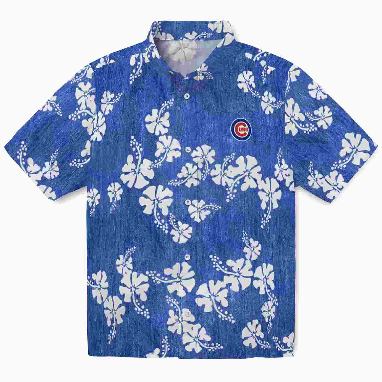 Chicago Cubs Hibiscus Clusters Blue Hawaiian Shirt