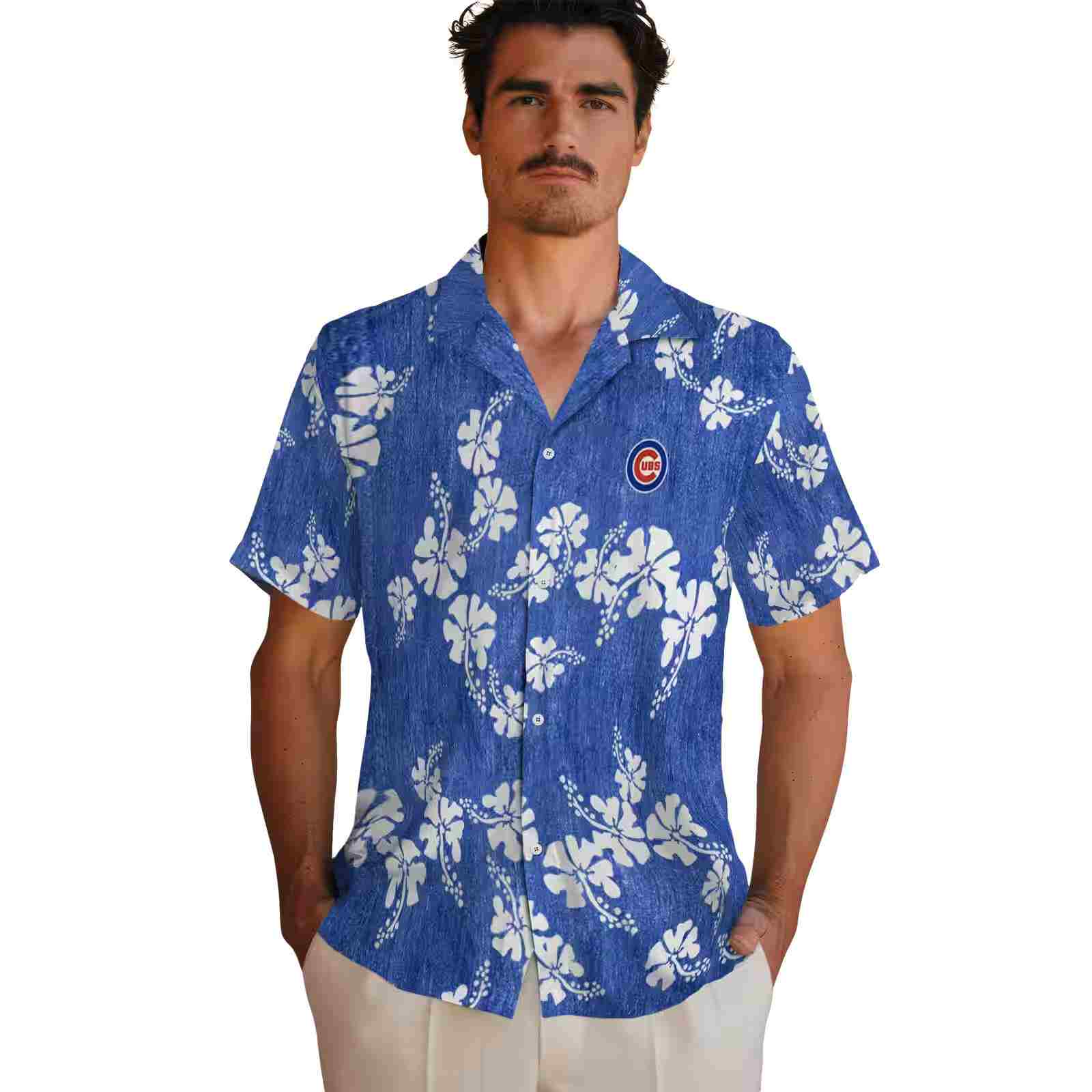 chicago cubs hibiscus clusters blue hawaiian shirt fashion forward