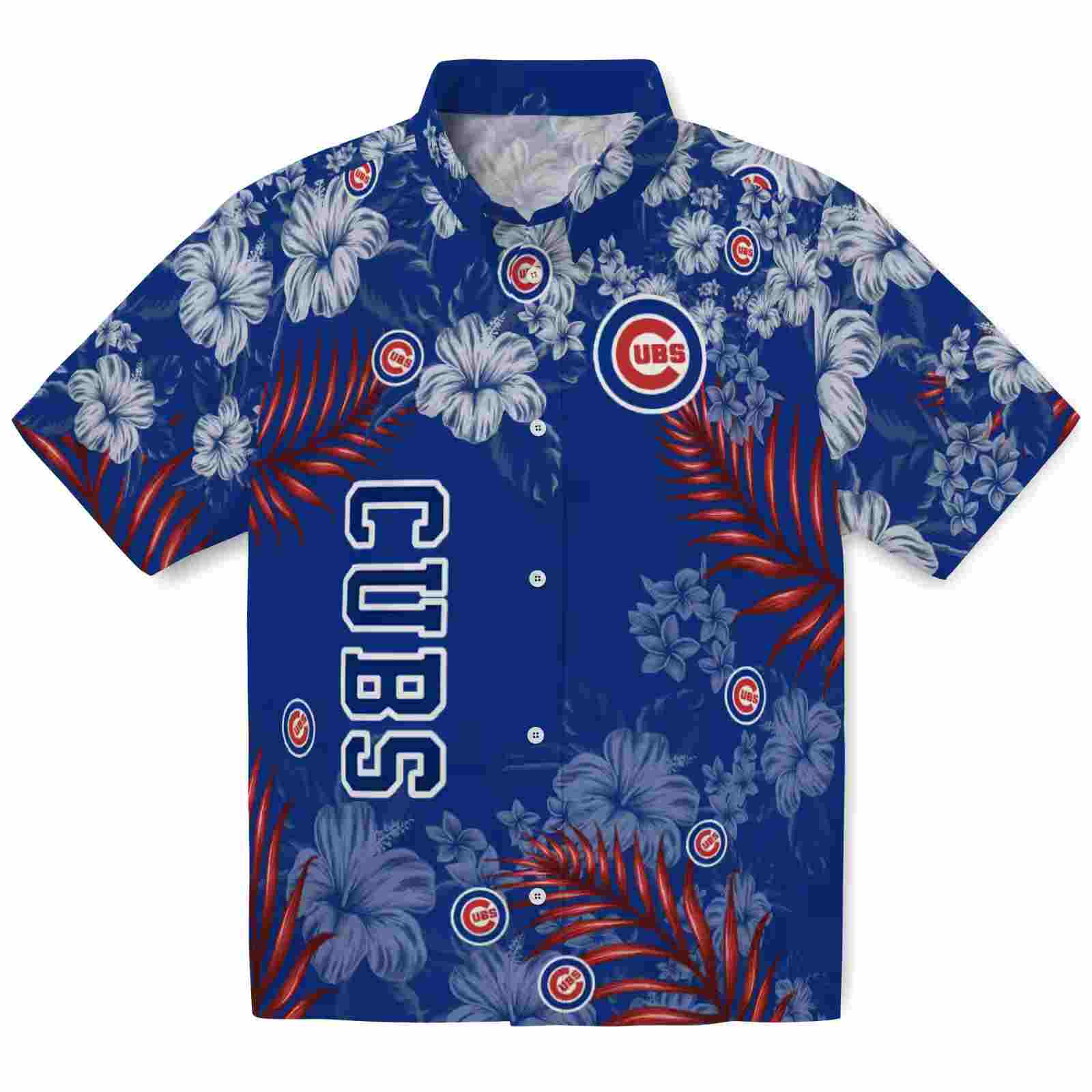 Chicago Cubs Hibiscus Print Blue Hawaiian Shirt