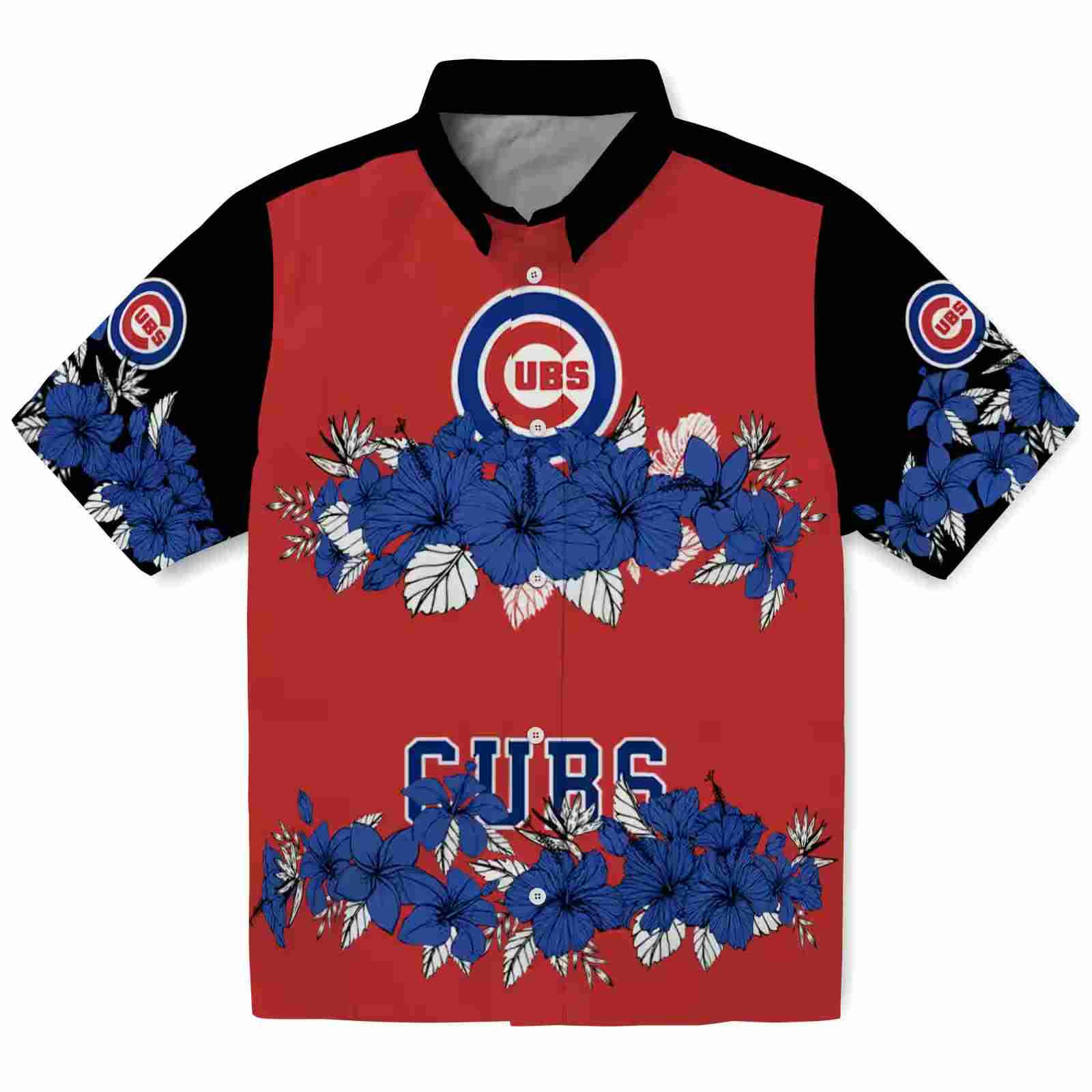 Chicago Cubs Hibiscus Stripe Blue Black Hawaiian Shirt